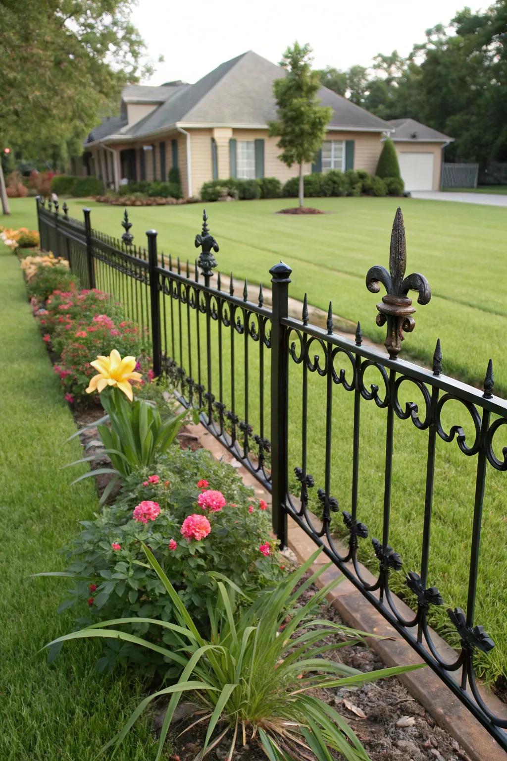 A forged metal barrier with Emblem design elements offering a regal touch.
