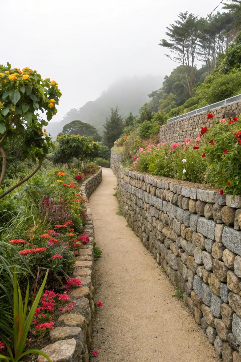 Guide the way with gabion-edged paths.