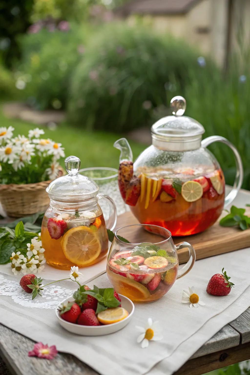 Creative drink presentation keeps the beverage station visually appealing.