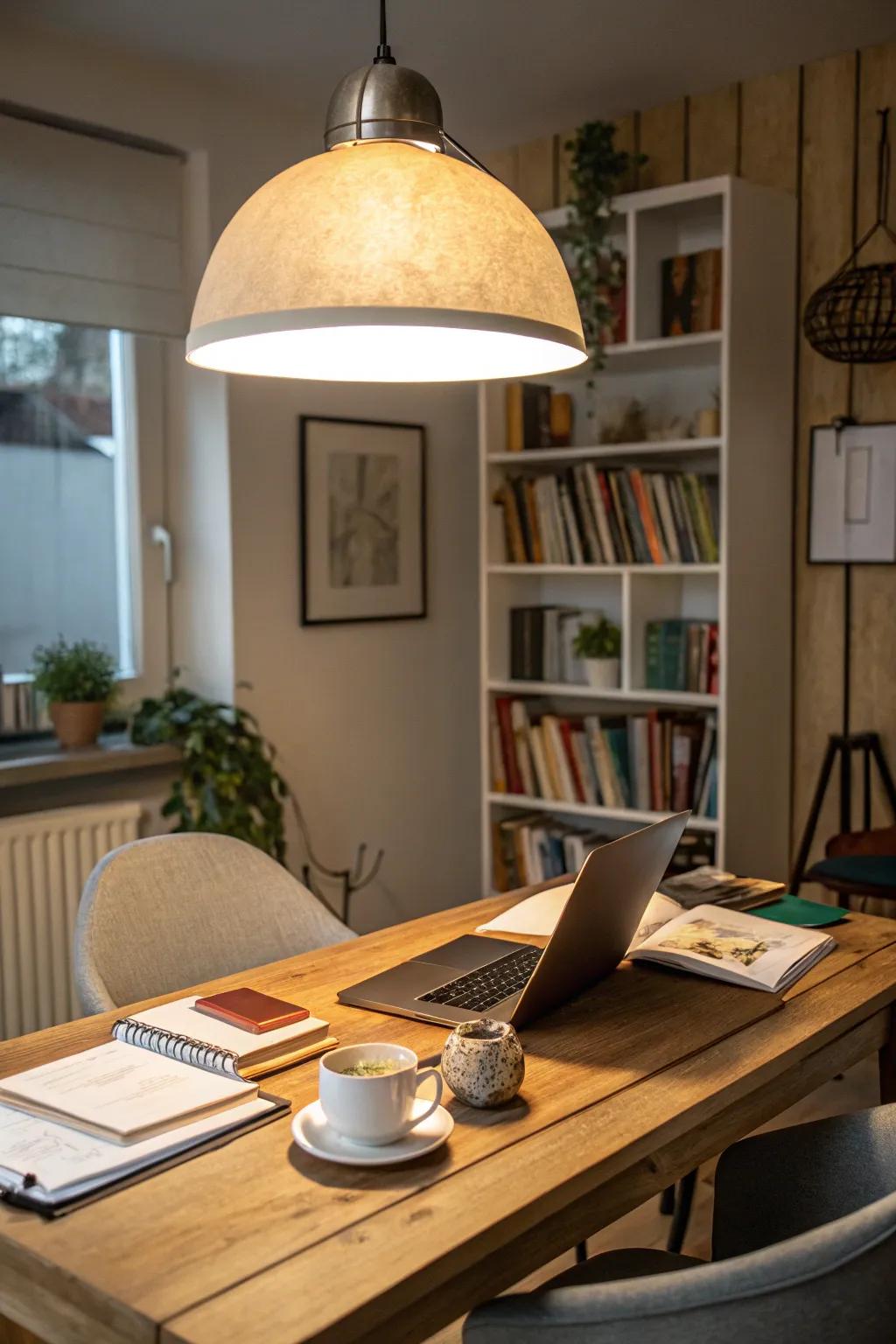 A statement light fixture can elevate the design of your home office.
