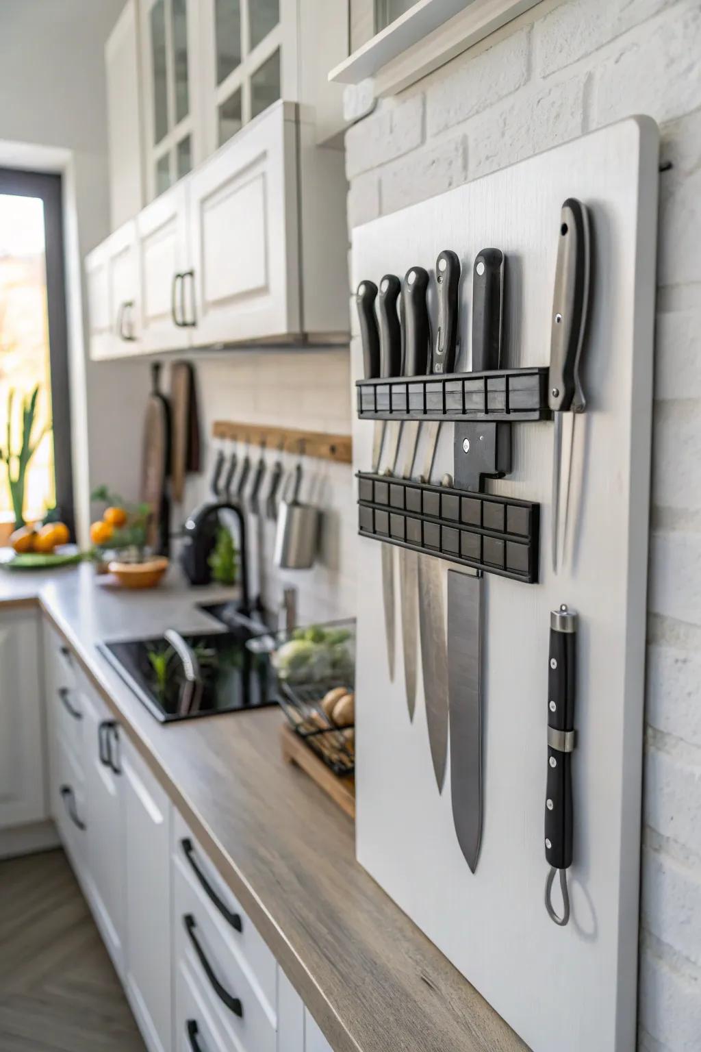 Magnetic bars for a refined and effective utensil display.