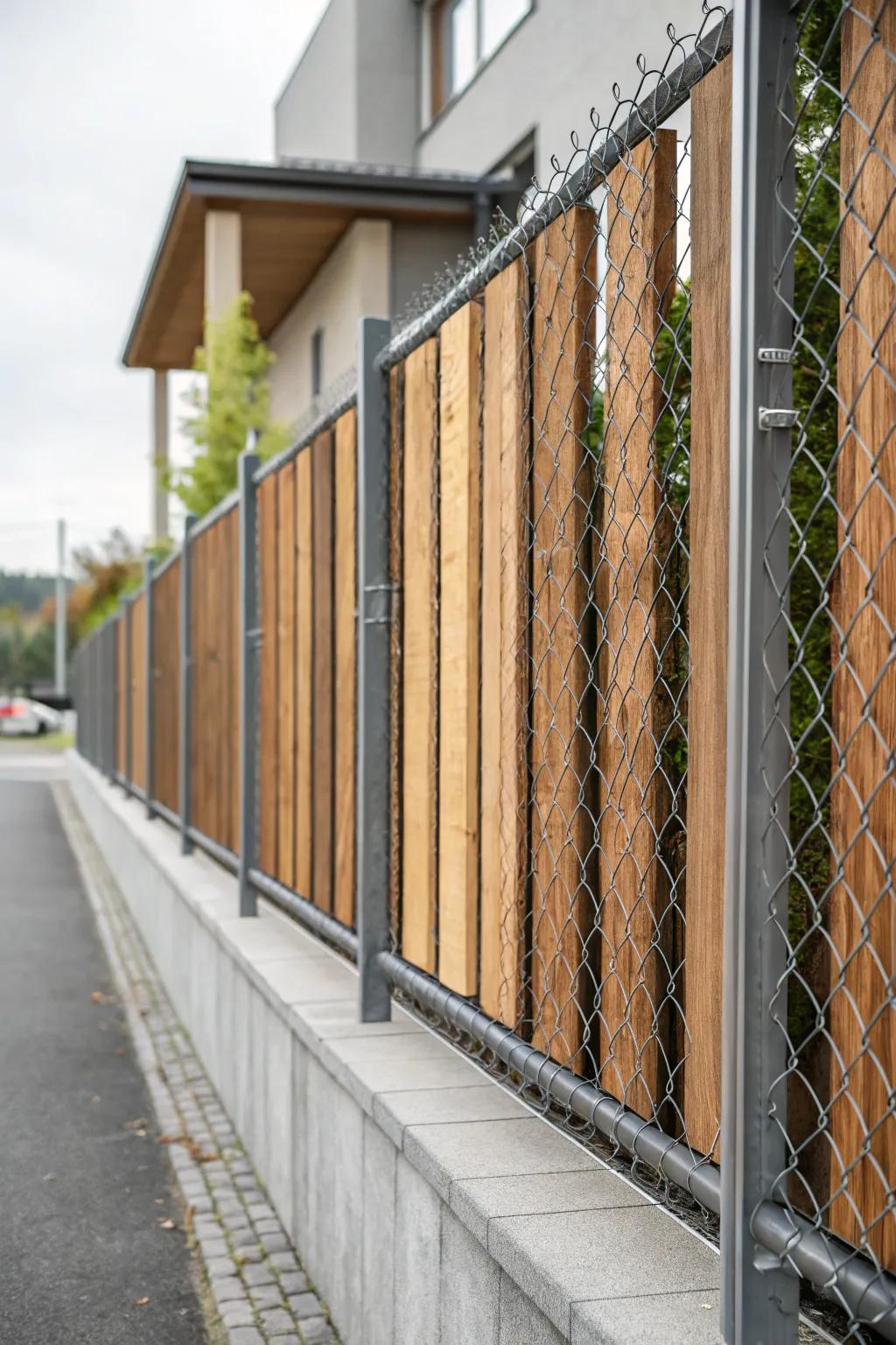 Mixed materials bring a modern flair to privacy.