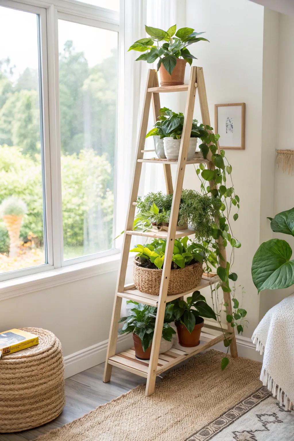 Create a vertical garden using a stylish ladder plant stand.