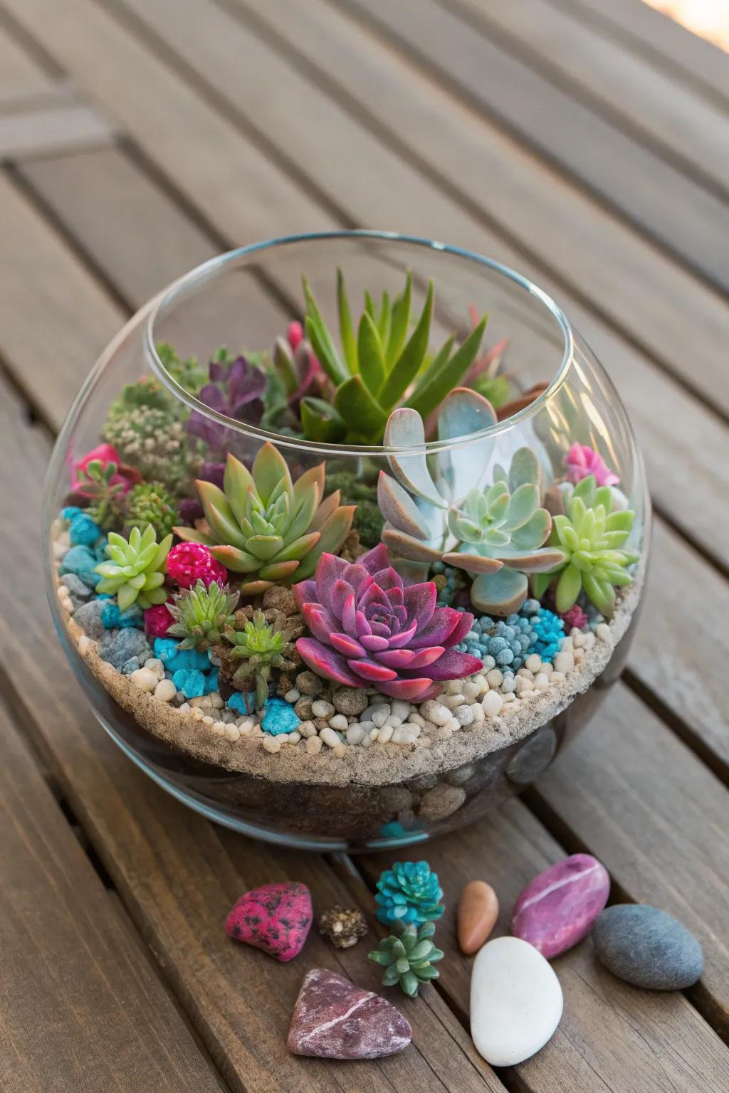 A DIY terrarium turns succulents into living art.