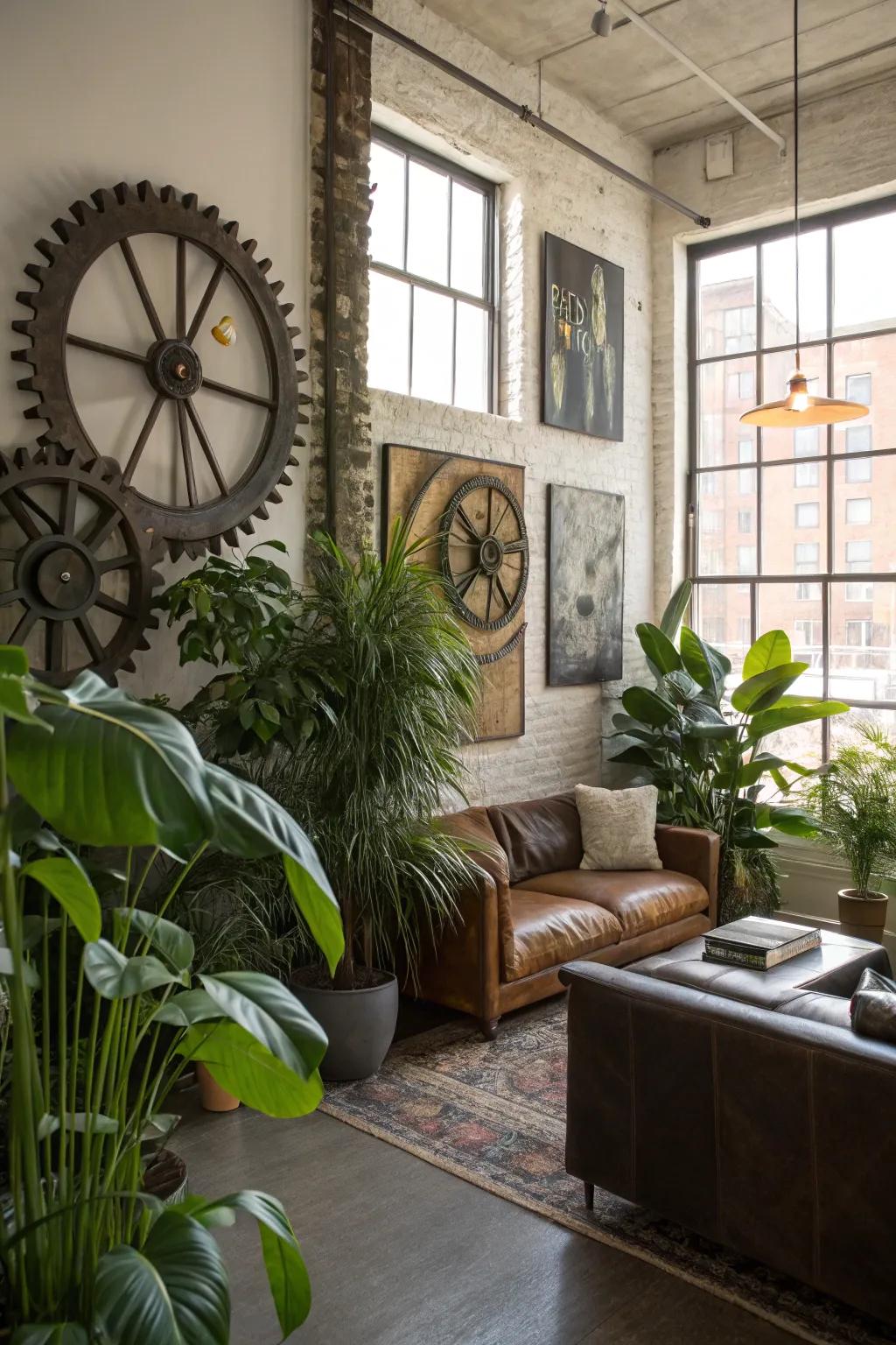 Accessories add warmth and personality to an industrial space.