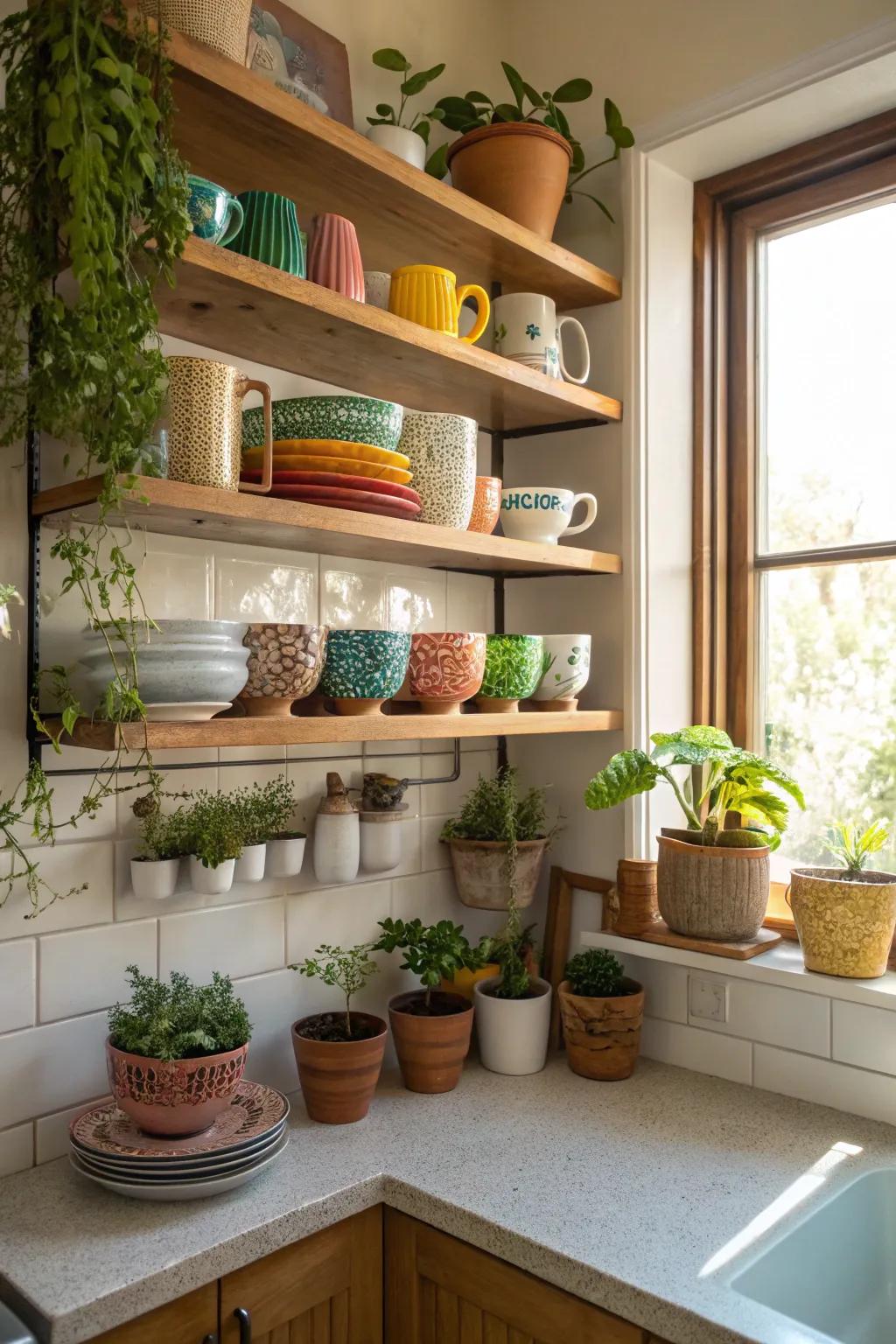 Turn those corners into eye-catching, useful displays with open shelving.