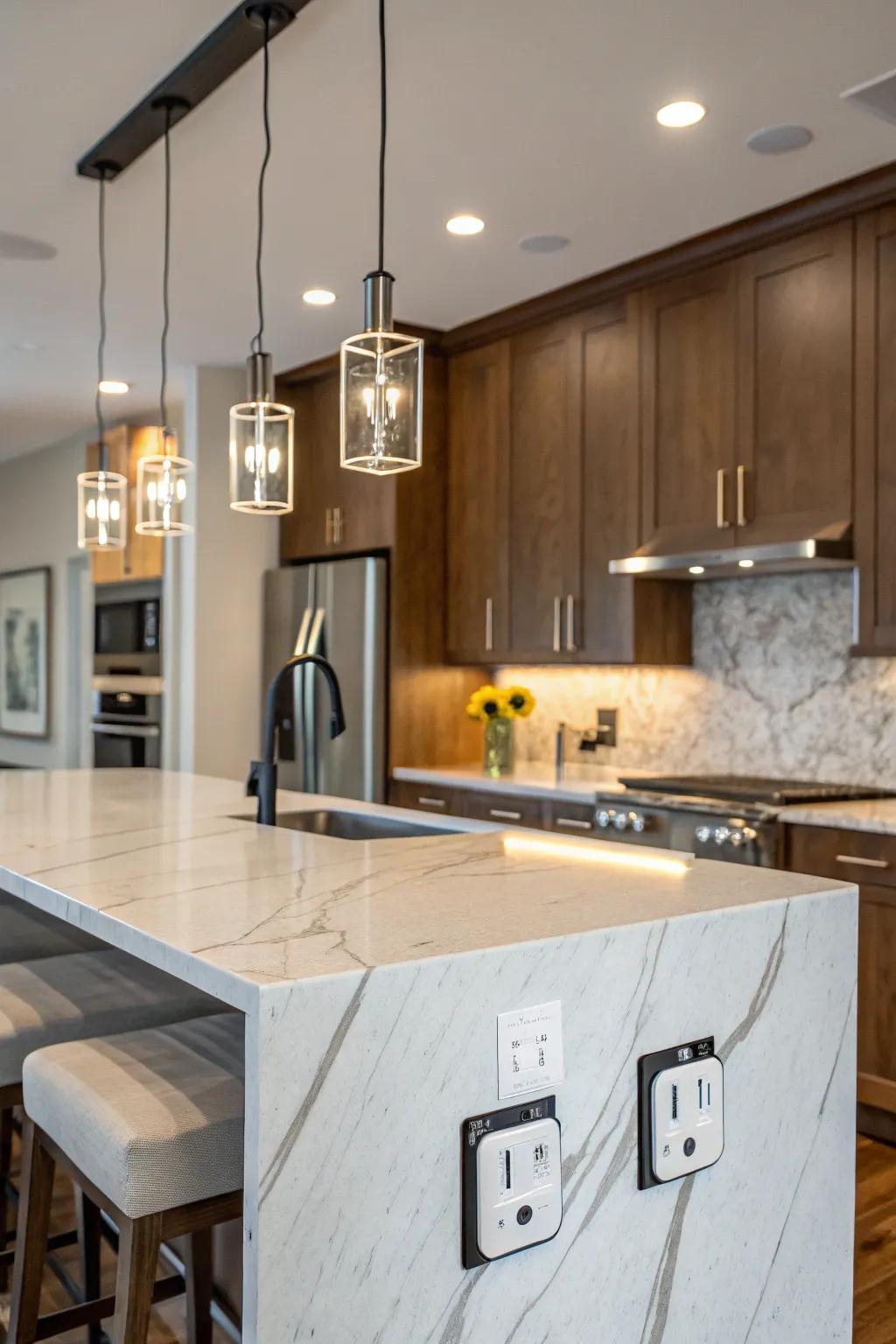 Pendant outlets combine elegance with practicality.