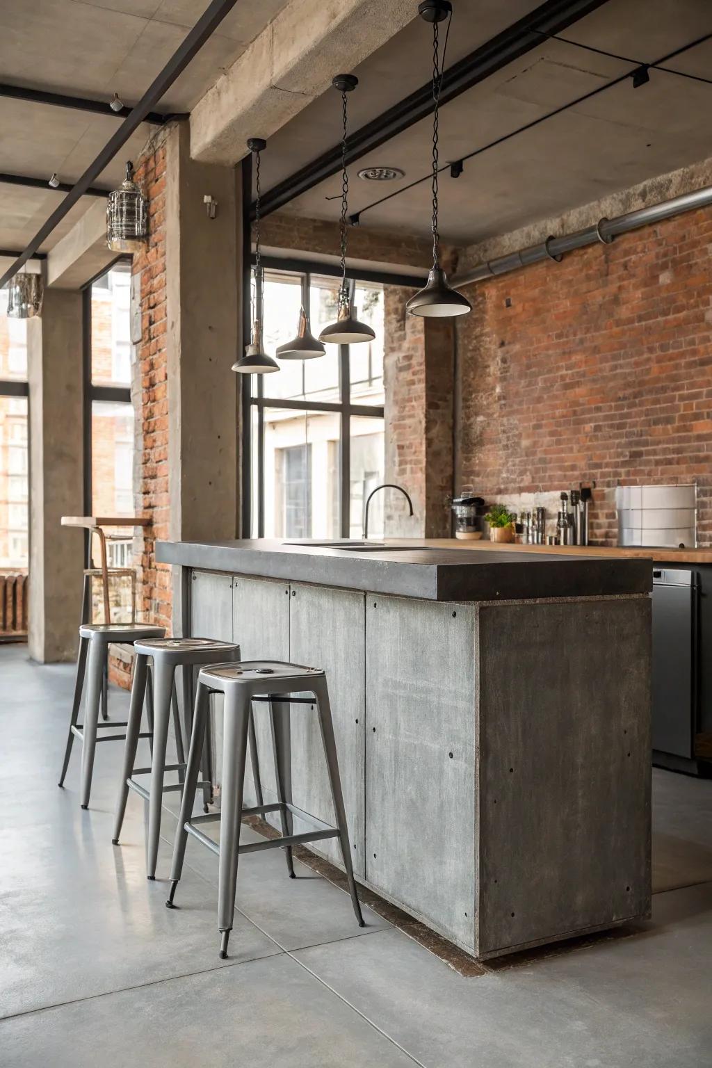 An industrial-style peninsula brings a modern, edgy vibe.