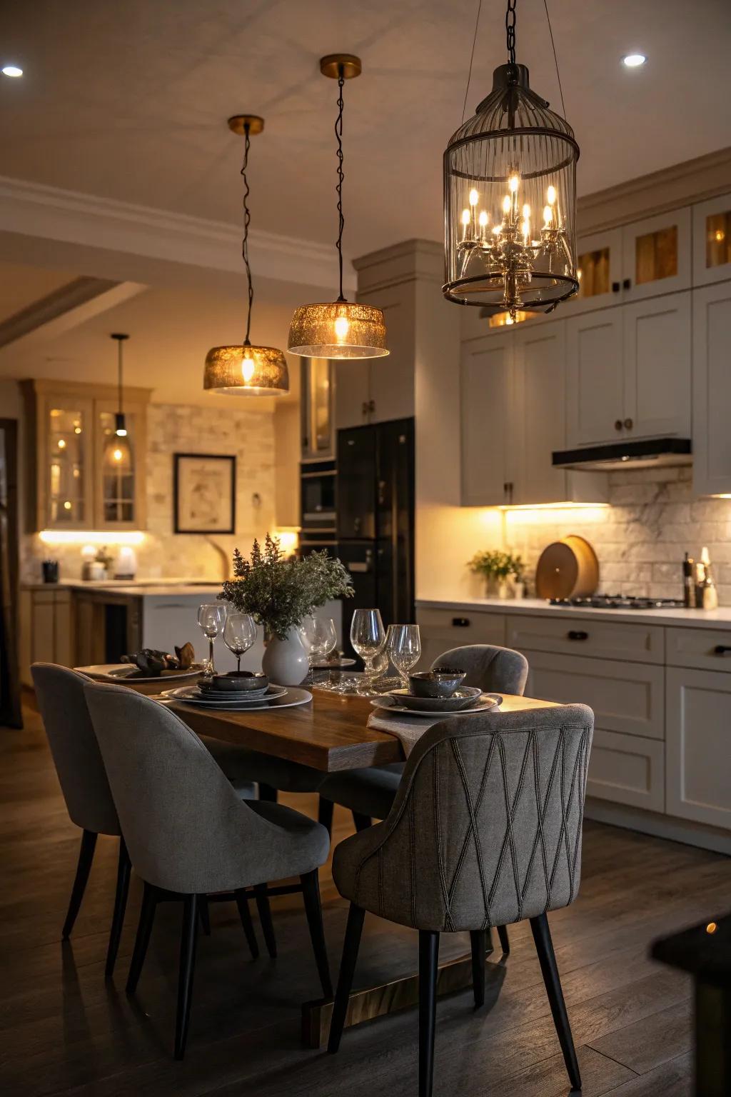 Dimmable lights adjust the kitchen atmosphere effortlessly.