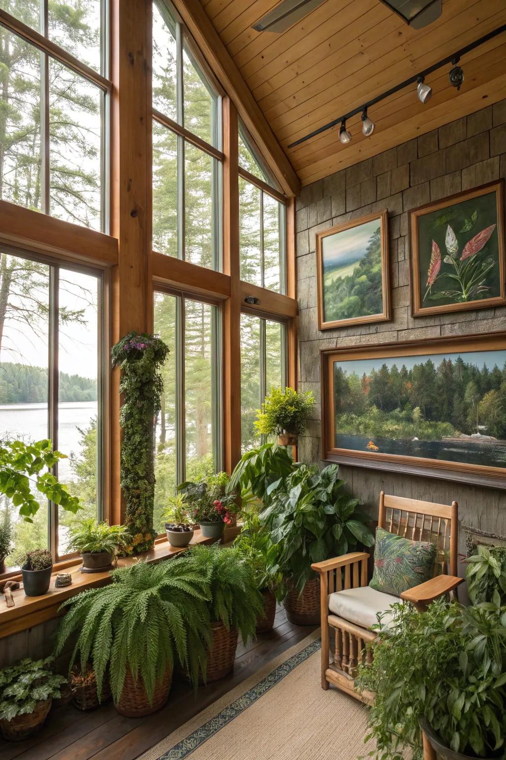 Nature-inspired decor enhances the connection with the outdoors.