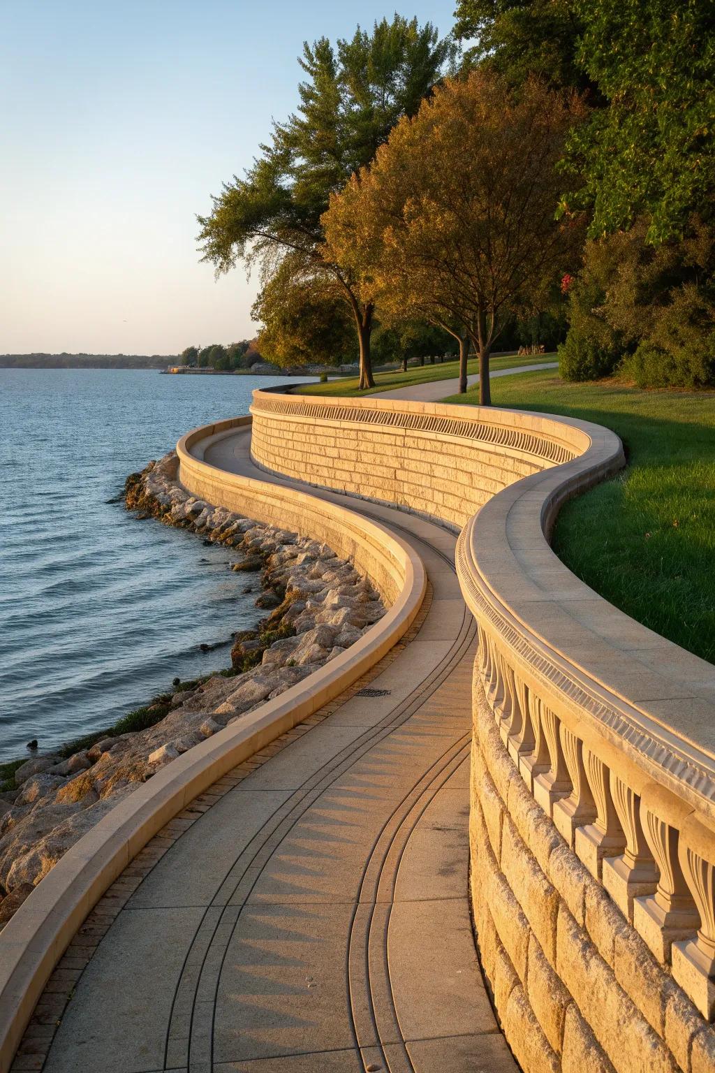 Embrace nature's curves with a beautifully crafted lakefront retaining wall.