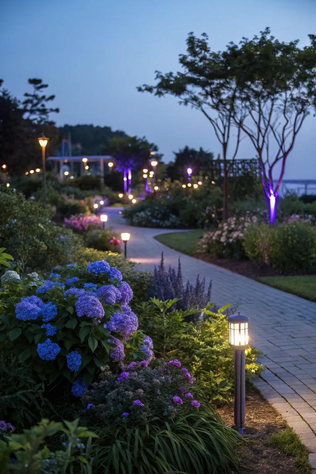 Chromatic illumination sets the mood in open-air expanses.