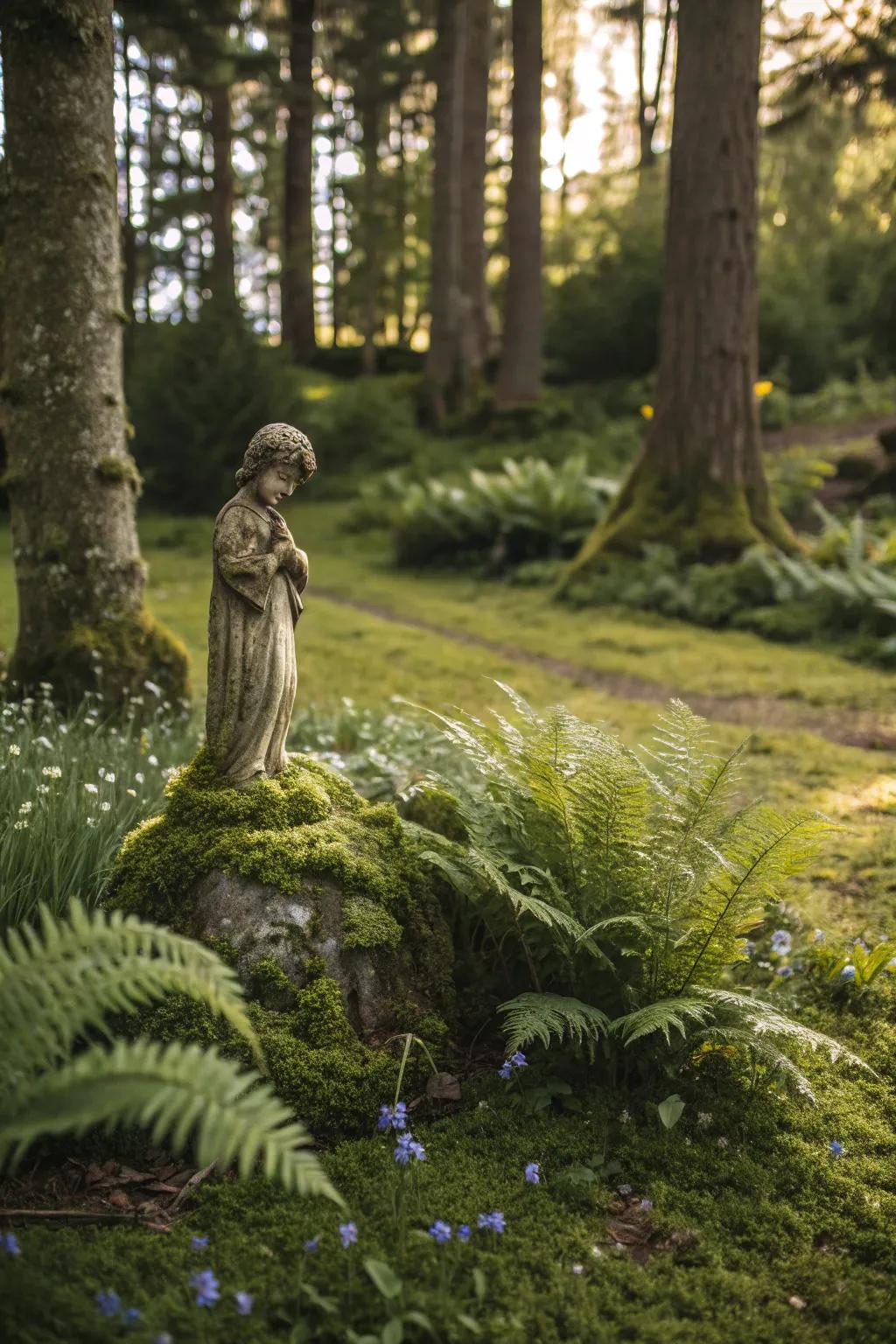 An amusing statue concealed in the woods.