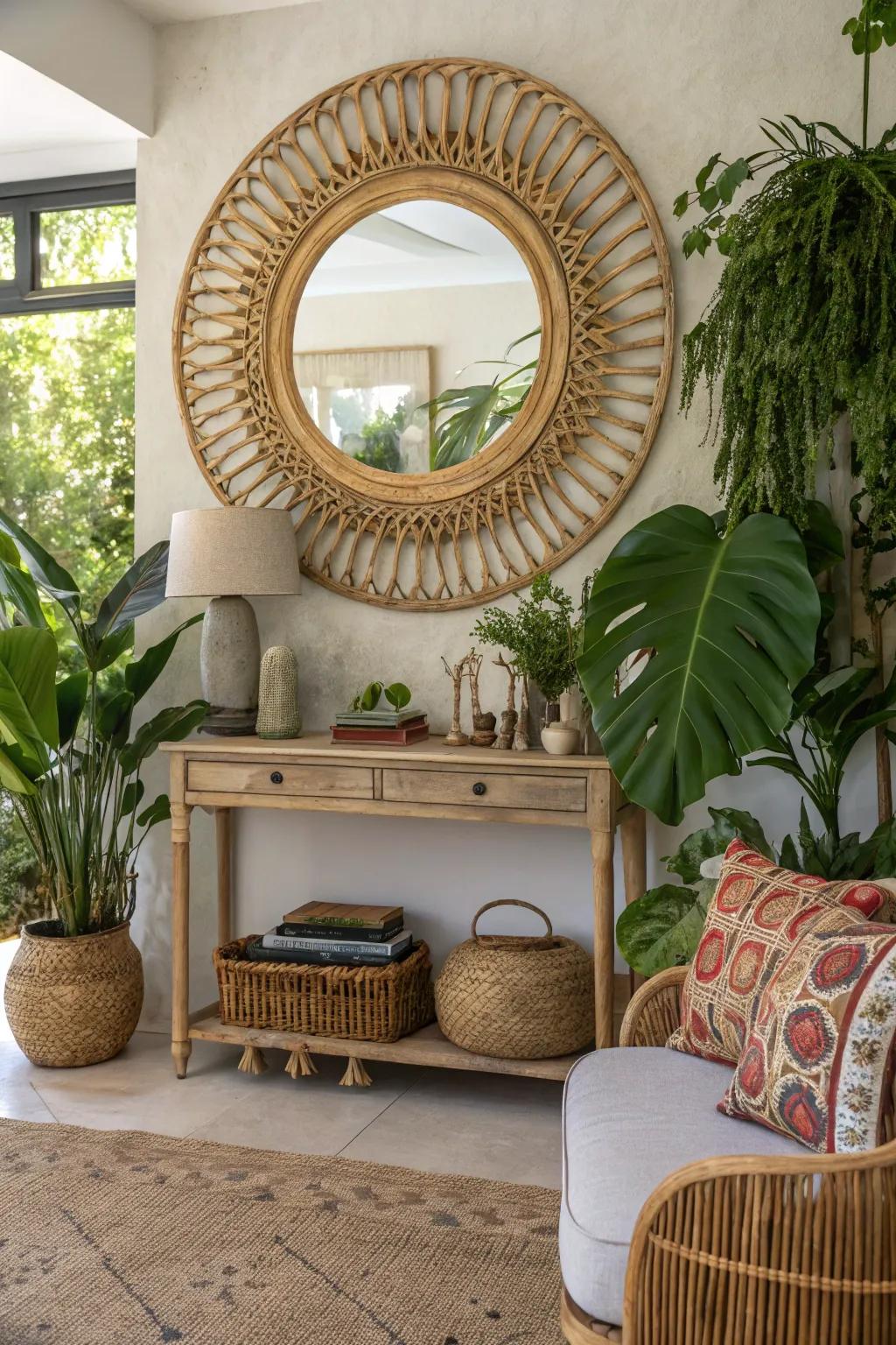 Woven mirrors give a cozy, natural element to your decor.