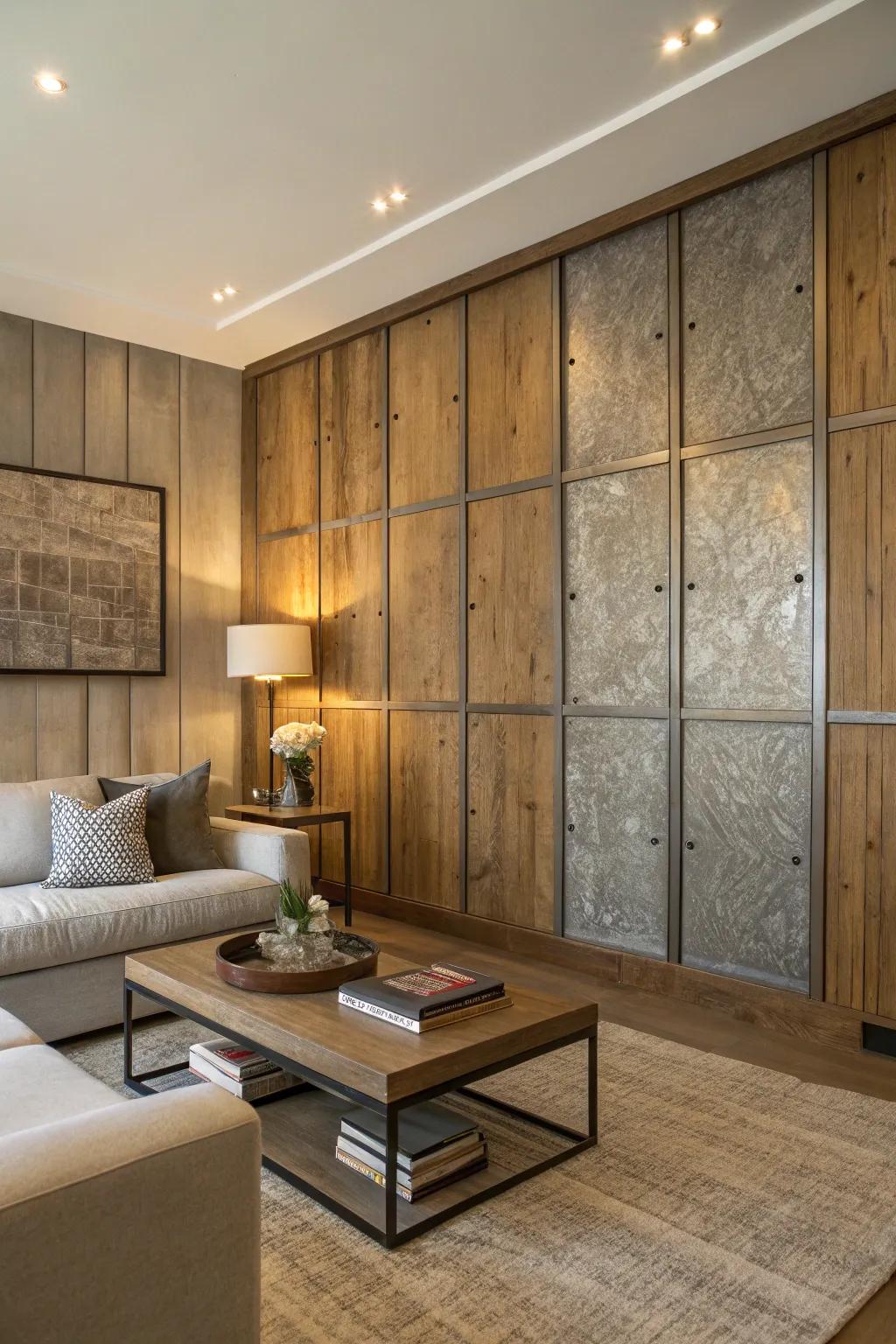 Mixed material panels add depth and intrigue.