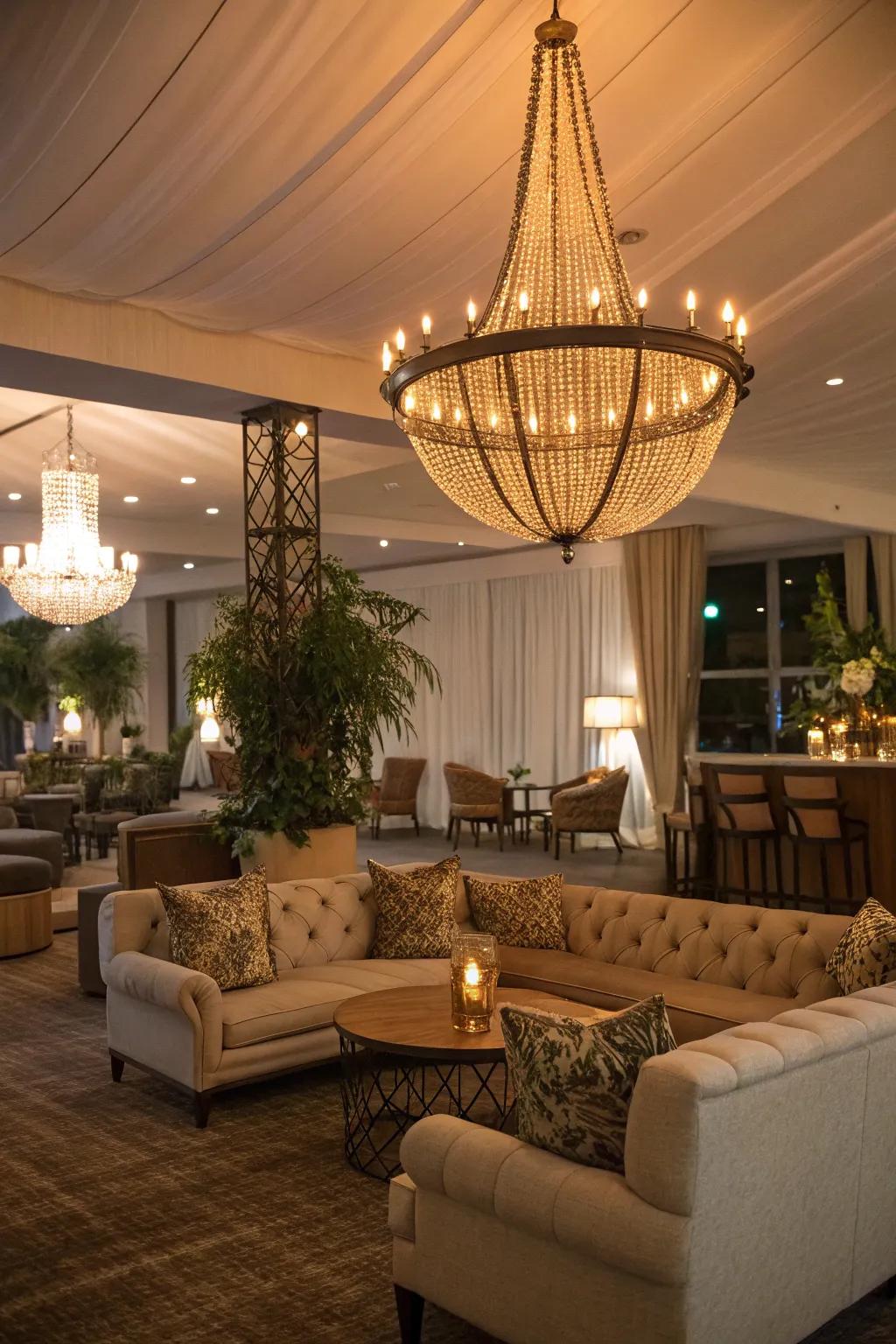 Lighting fixtures that create a statement enhance the atmosphere.