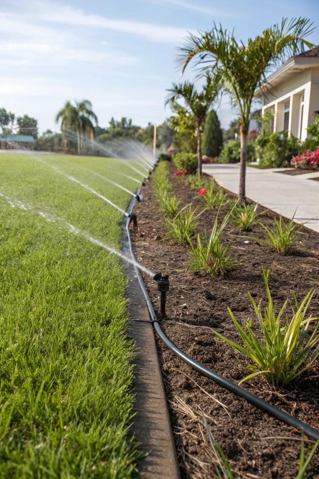 Efficient watering keeping the landscape lush and hydrated.