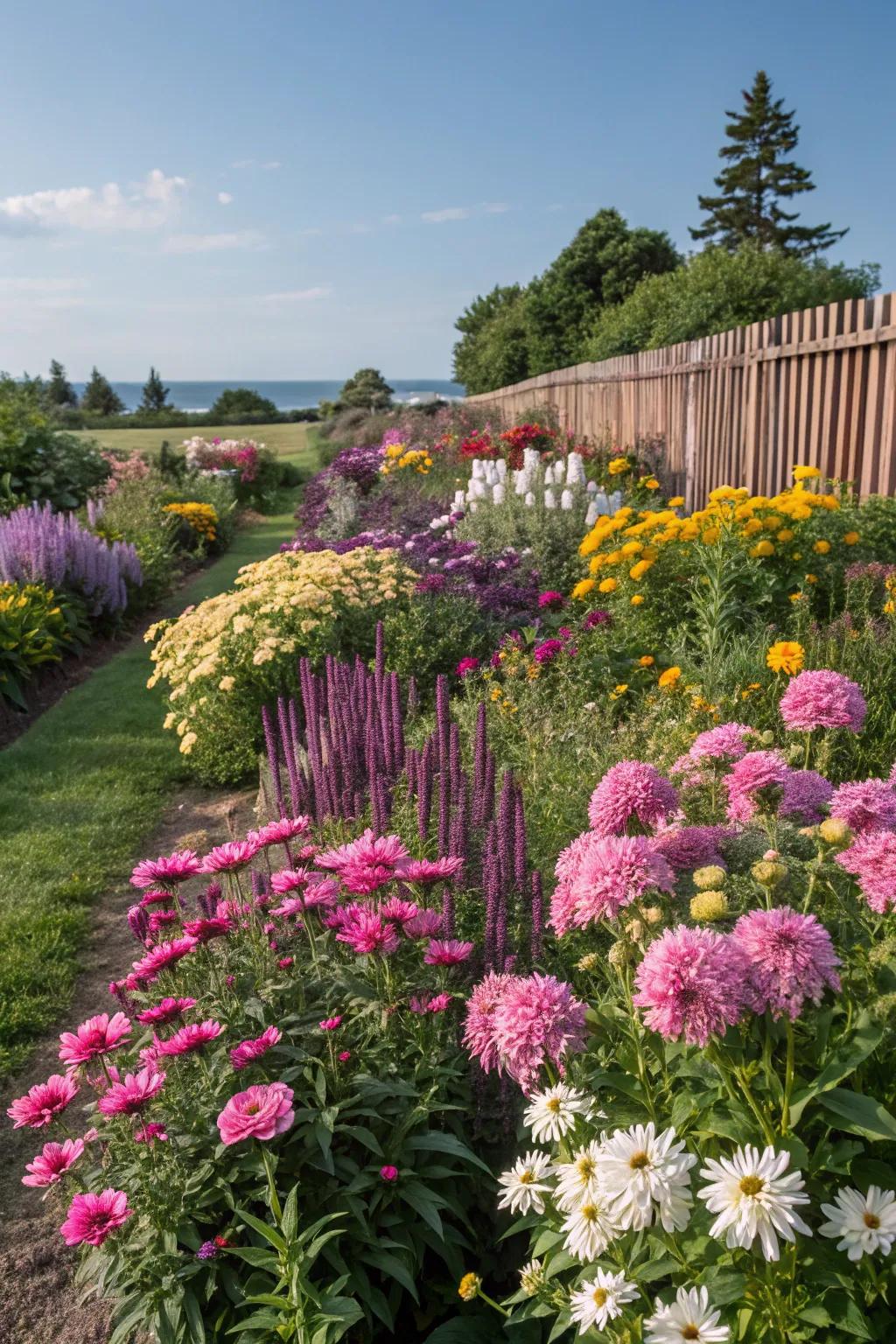 A color symphony with vibrant perennial blooms.