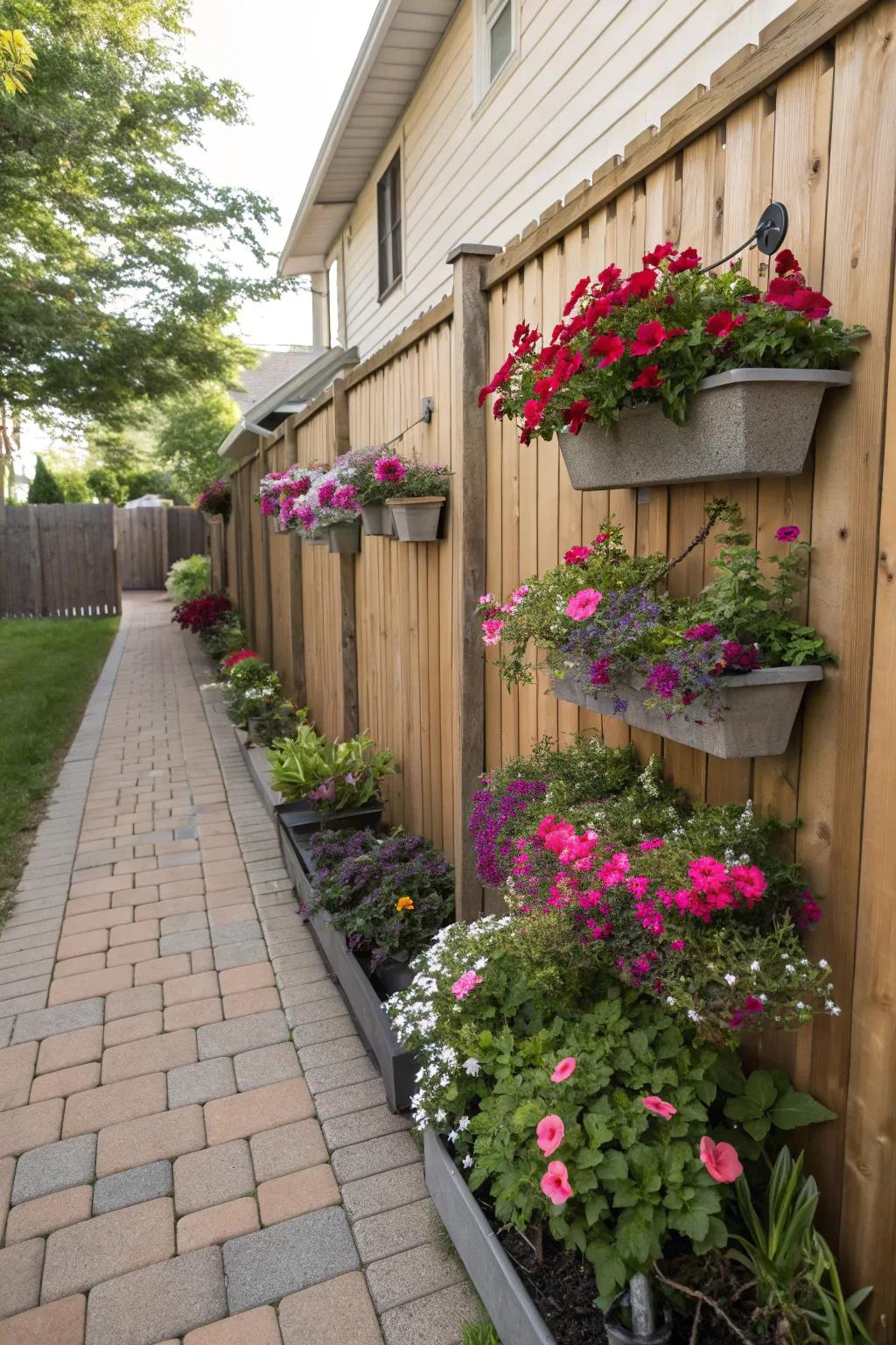 Vertical planters economize space and refine your side yard.