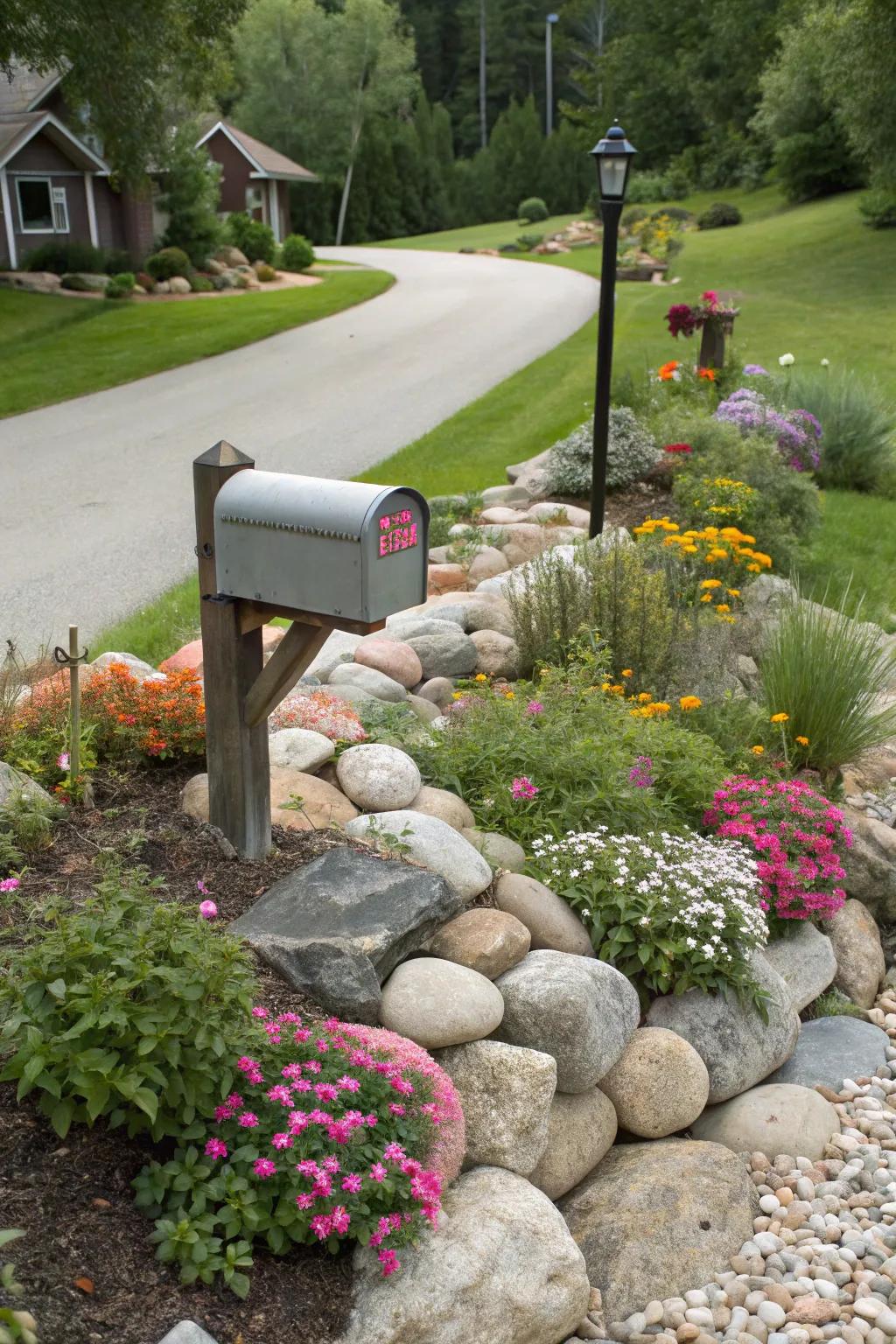Stones and blossoms merge for a breathtaking, colorful outcome.