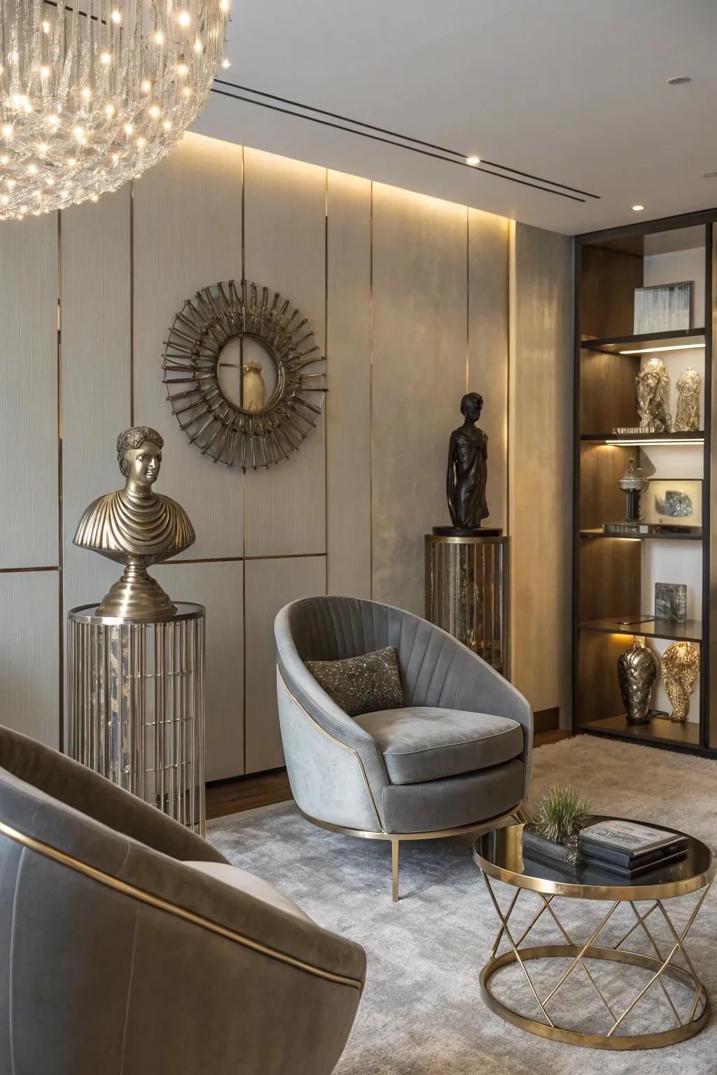 Modern accents usher a contemporary nuance into the den.