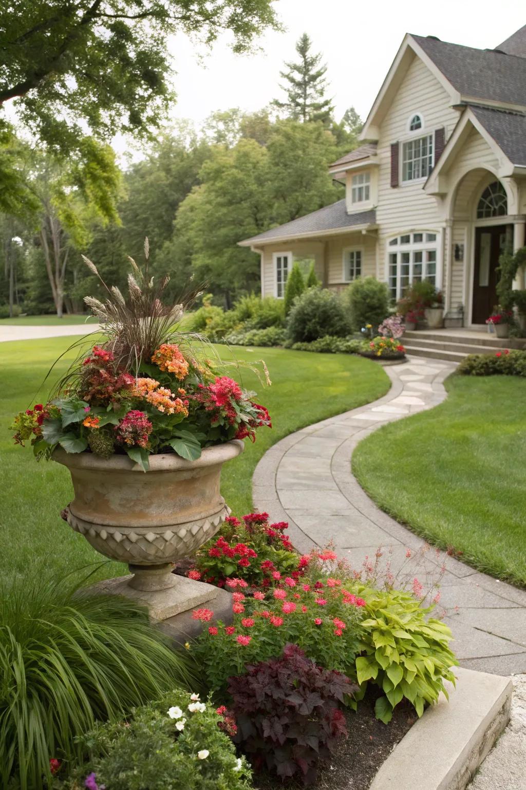 A feature element like a planter can be a striking focal point.