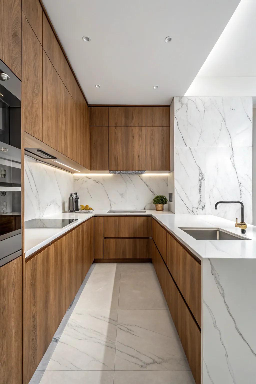 Prime materials elevating the minimalist design in a kitchen.