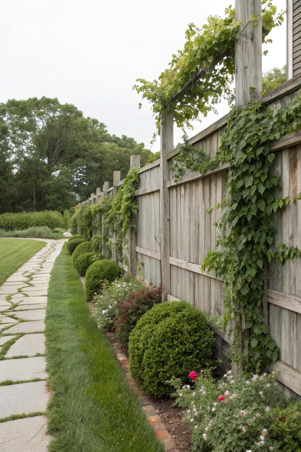 A seamless integration of fence and landscaping creates a cohesive and natural tapestry.