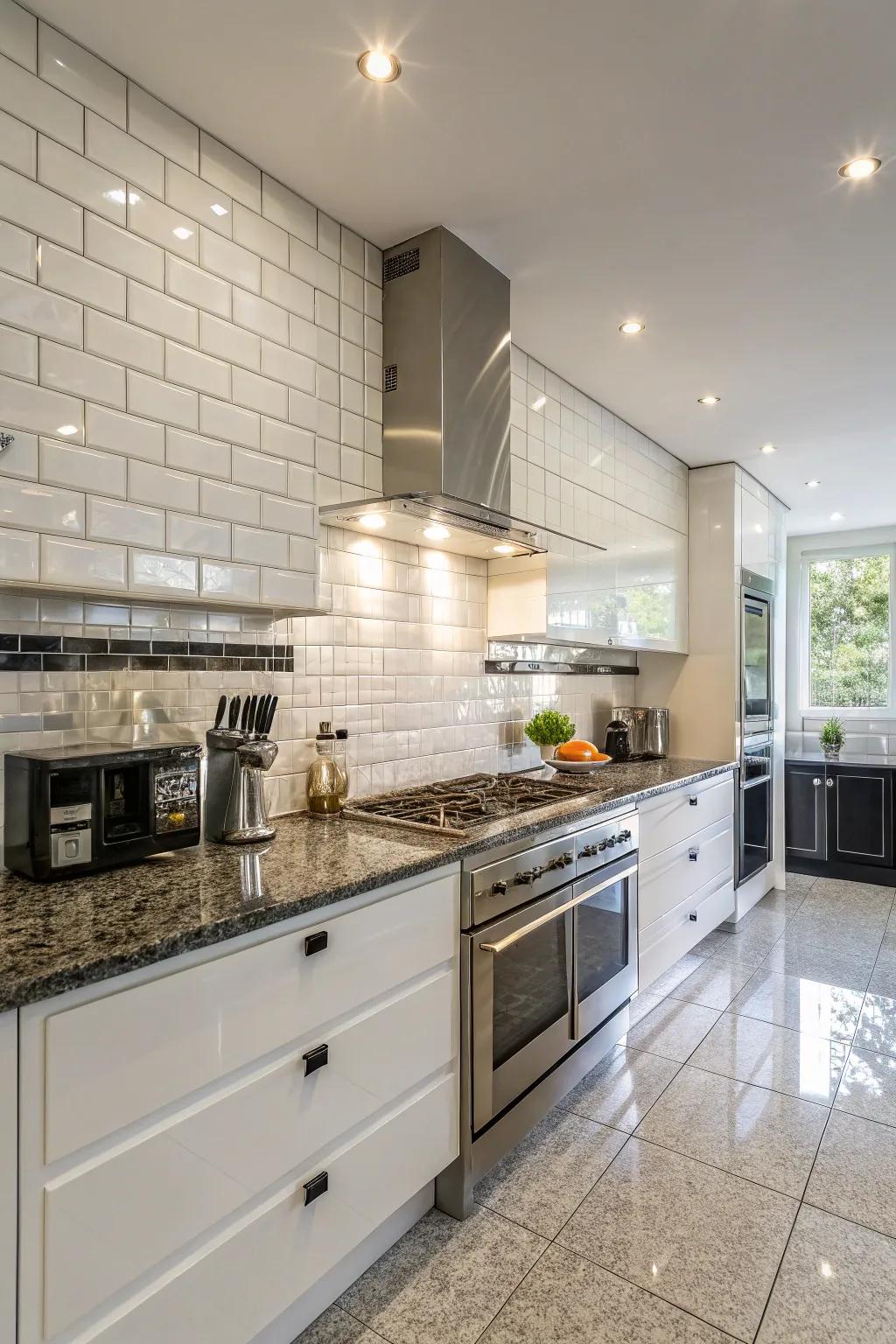 Glossy panels amplify illumination and infuse contemporary sophistication.