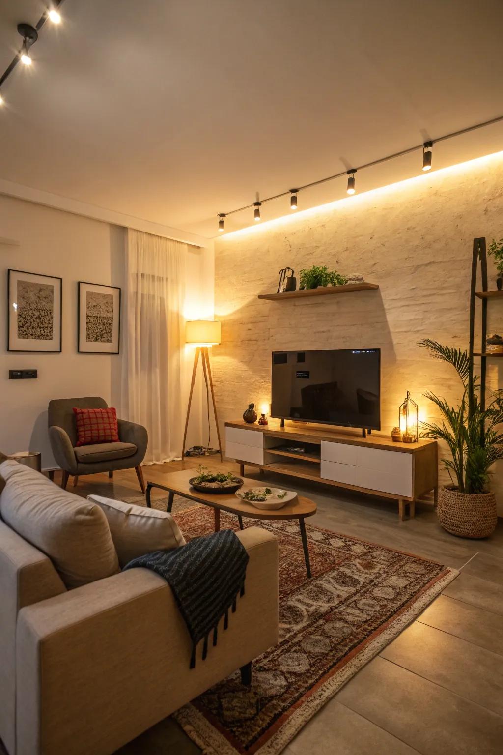 Comfort lighting contributes to a warm atmosphere.