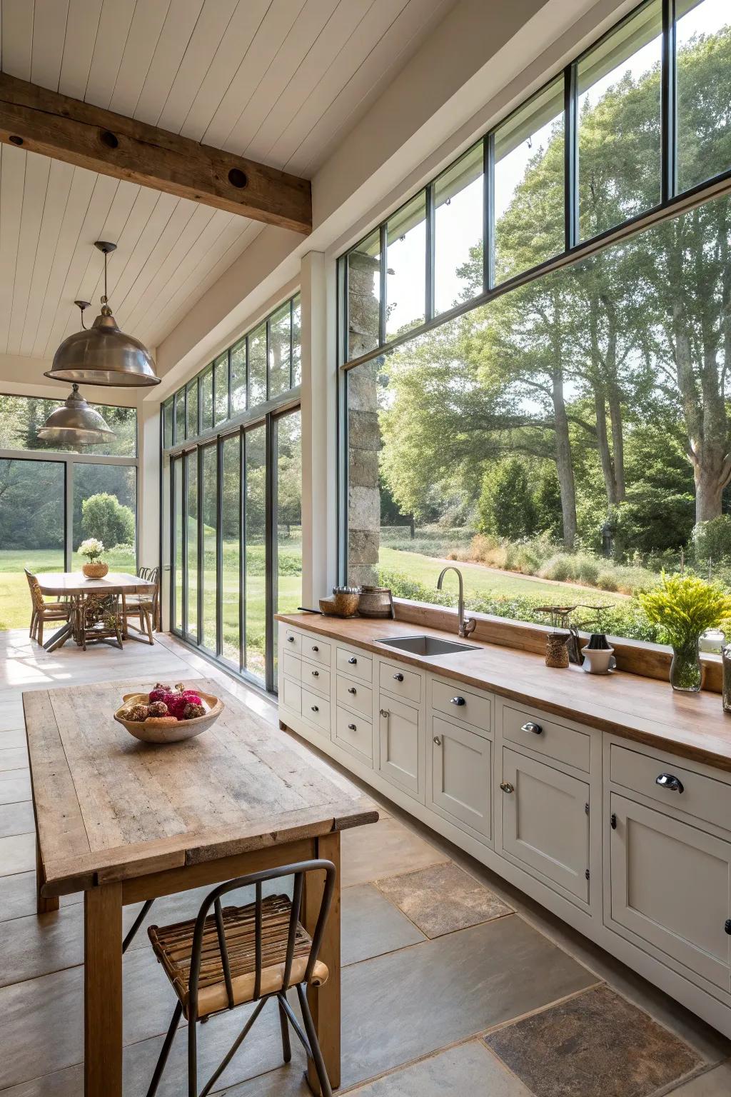 Ample natural light creates a bright and inviting kitchen atmosphere.