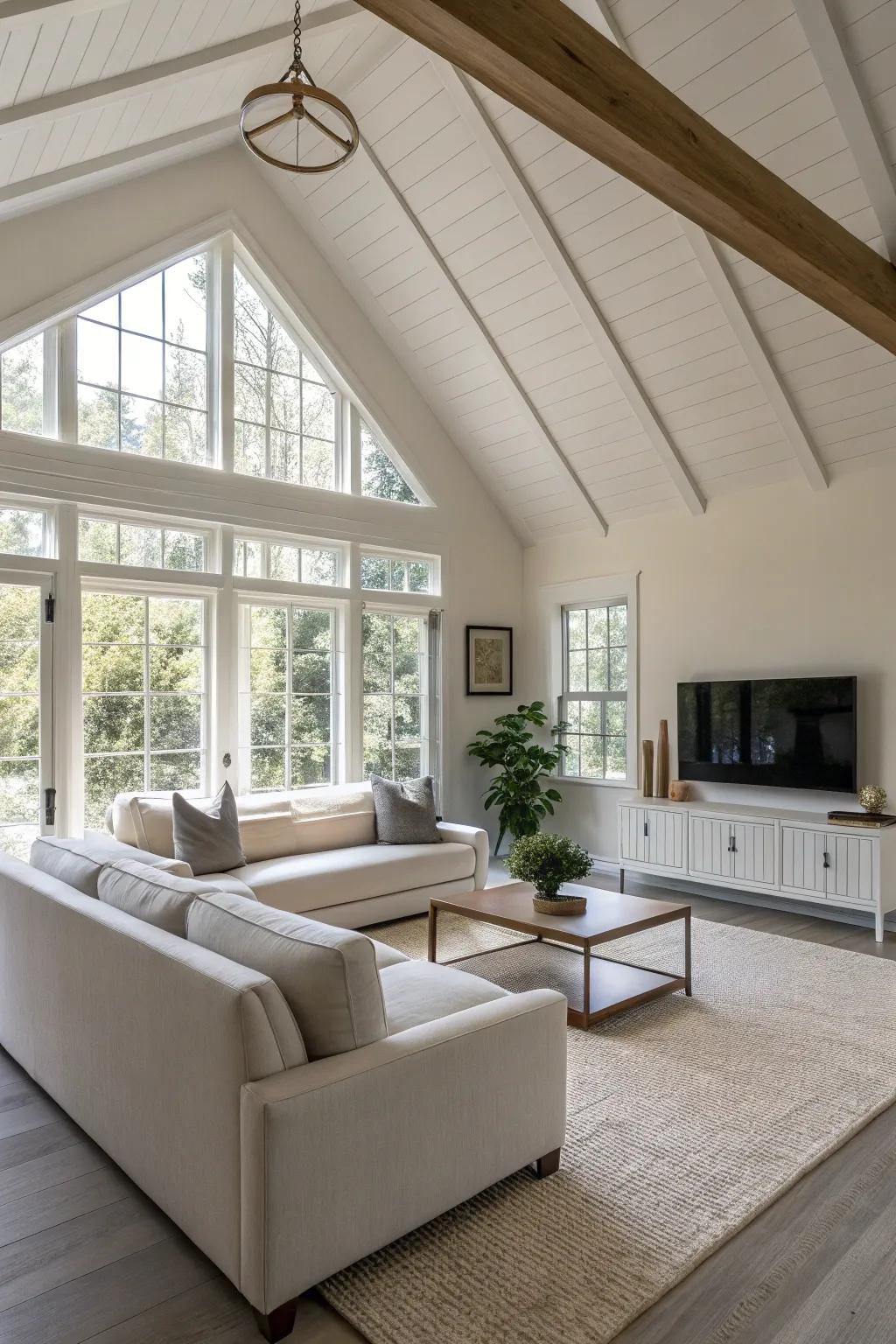 Uncluttered style enhances the sleek and expansive impression of this living room.