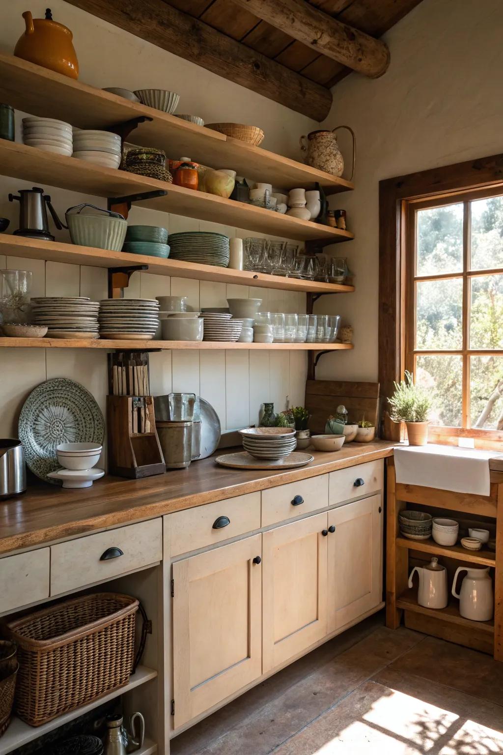 Open shelving merges style with functionality.