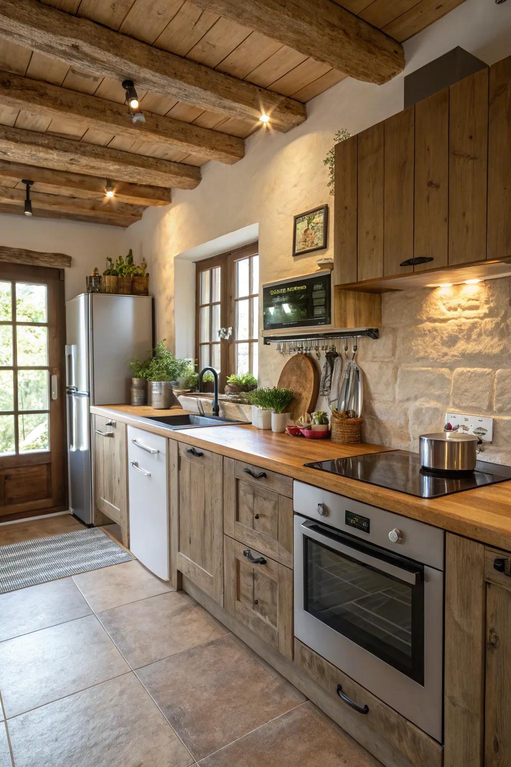 Modern appliances complement the countryside charm of this mountain kitchen.