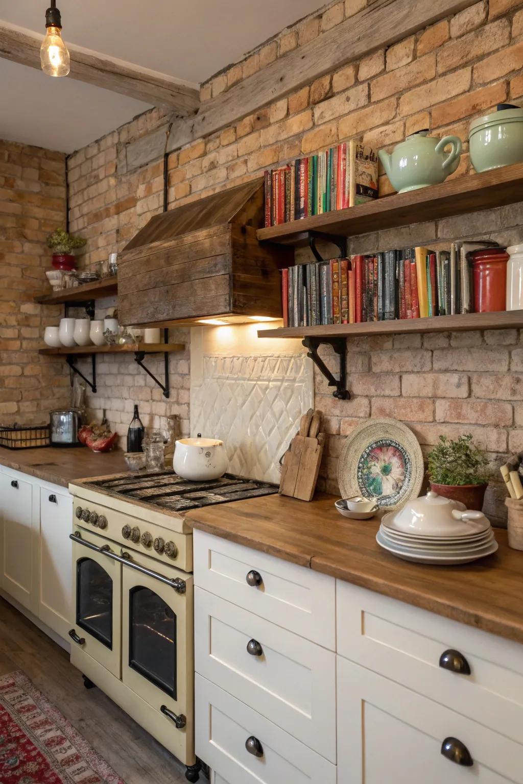 Blockwork backsplashes add texture and rustic charm to kitchen interiors.