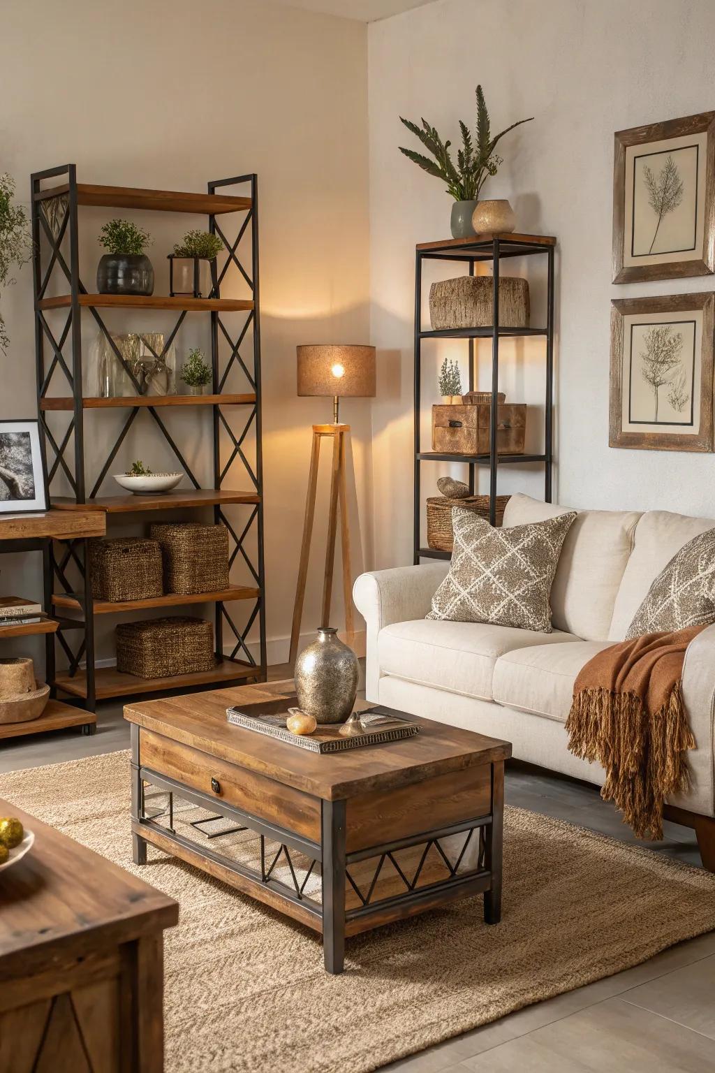 Highlight items add warmth and balance to an ivory space.