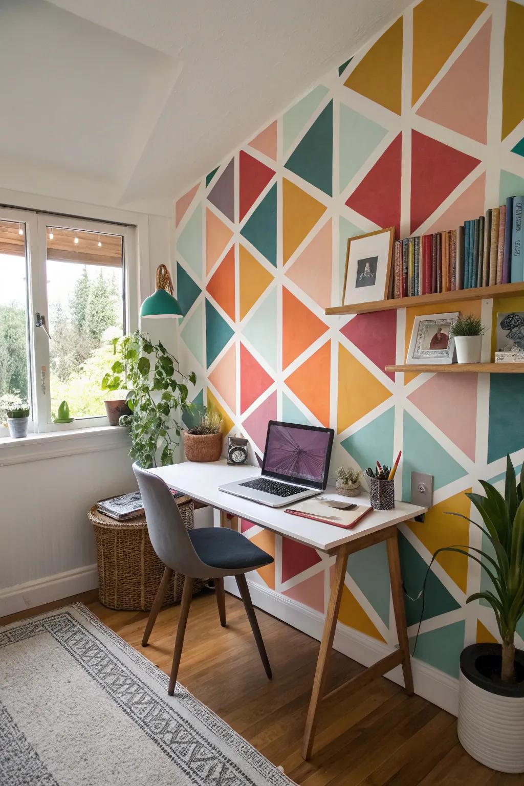 Painted patterns add a unique touch to office walls.