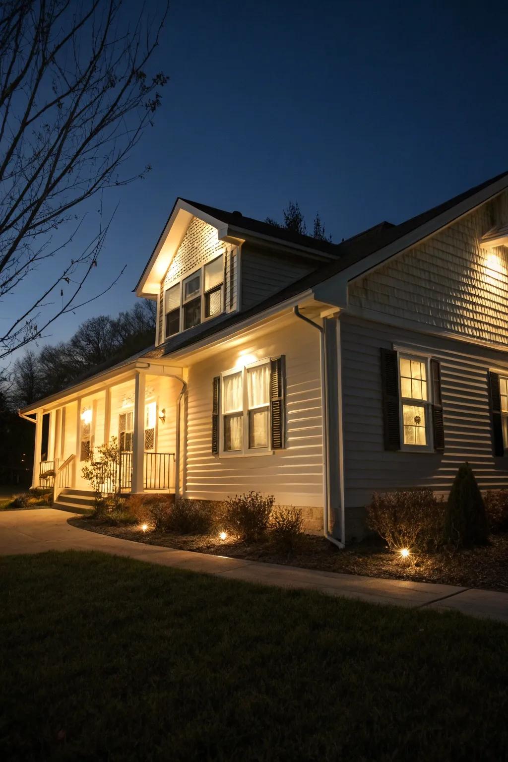 Exterior illumination adds drama and highlights the cladding beautifully.