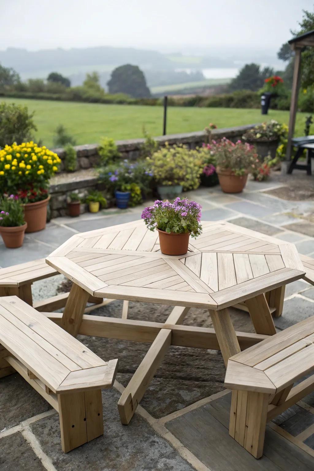 Multi-sided tables create intimate and inviting dining spaces.