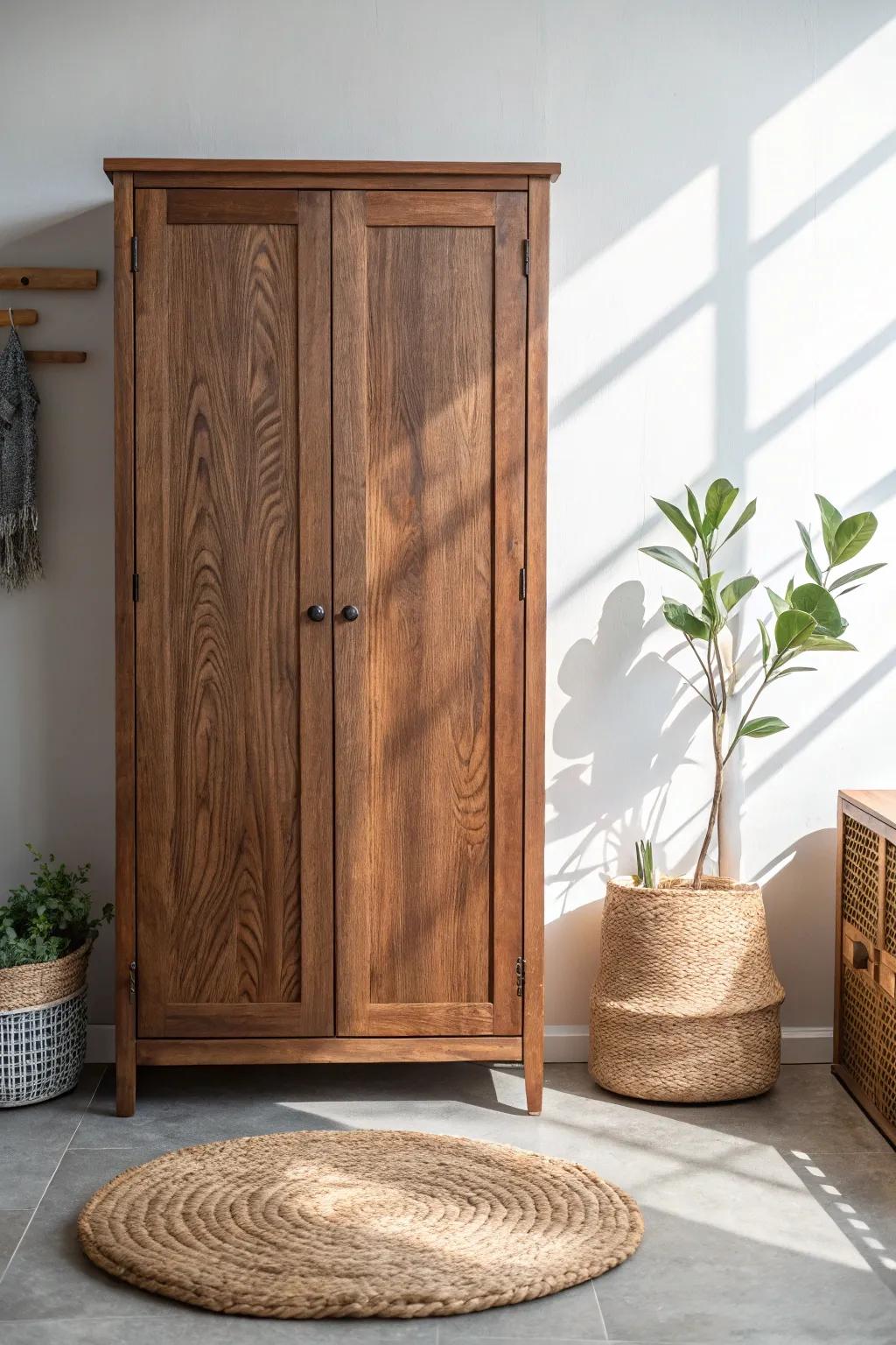 Transform your kitchen with the timeless charm of walnut-stained cabinets, where craftsmanship meets natural beauty.