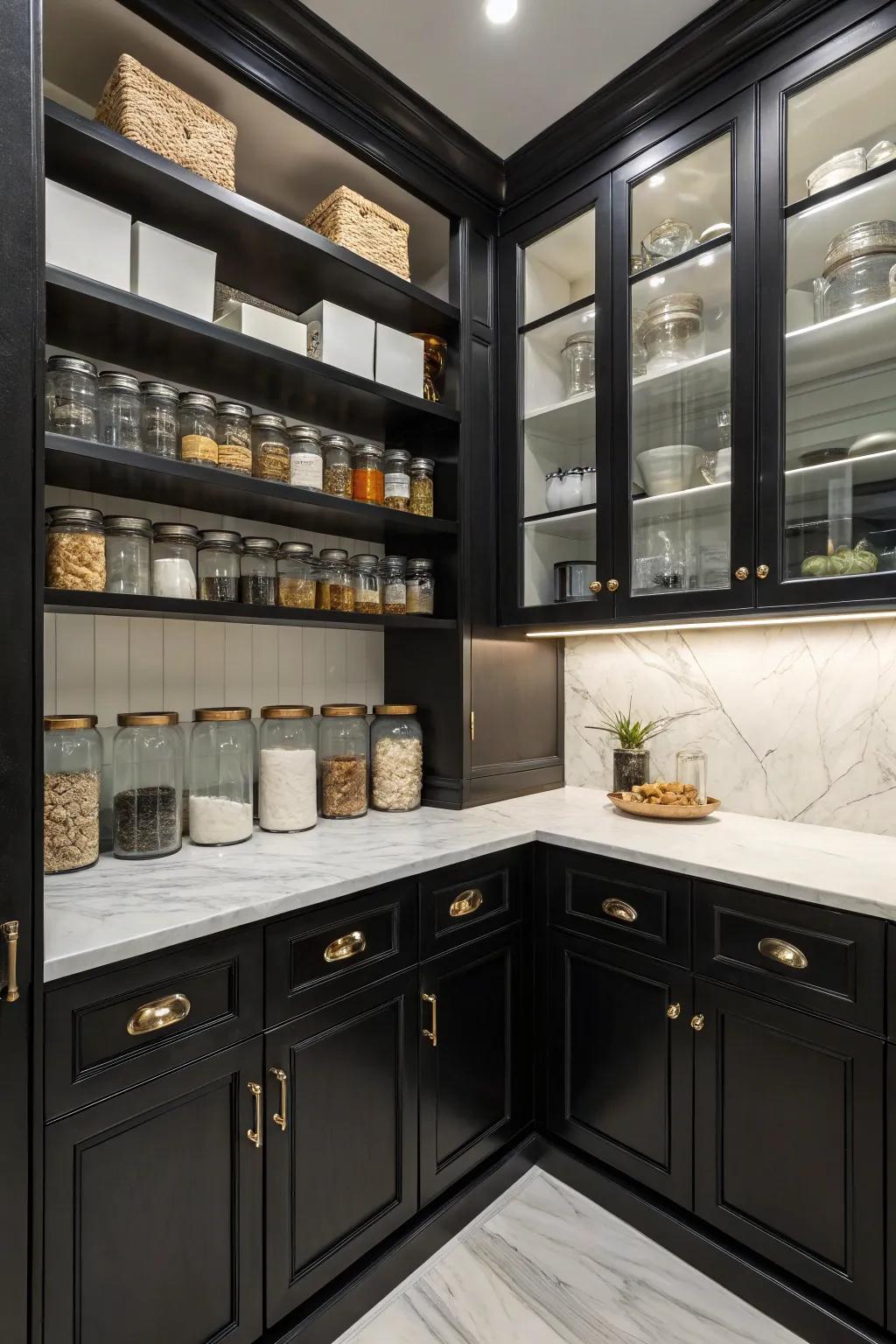 A bold black pantry with a modern flair.