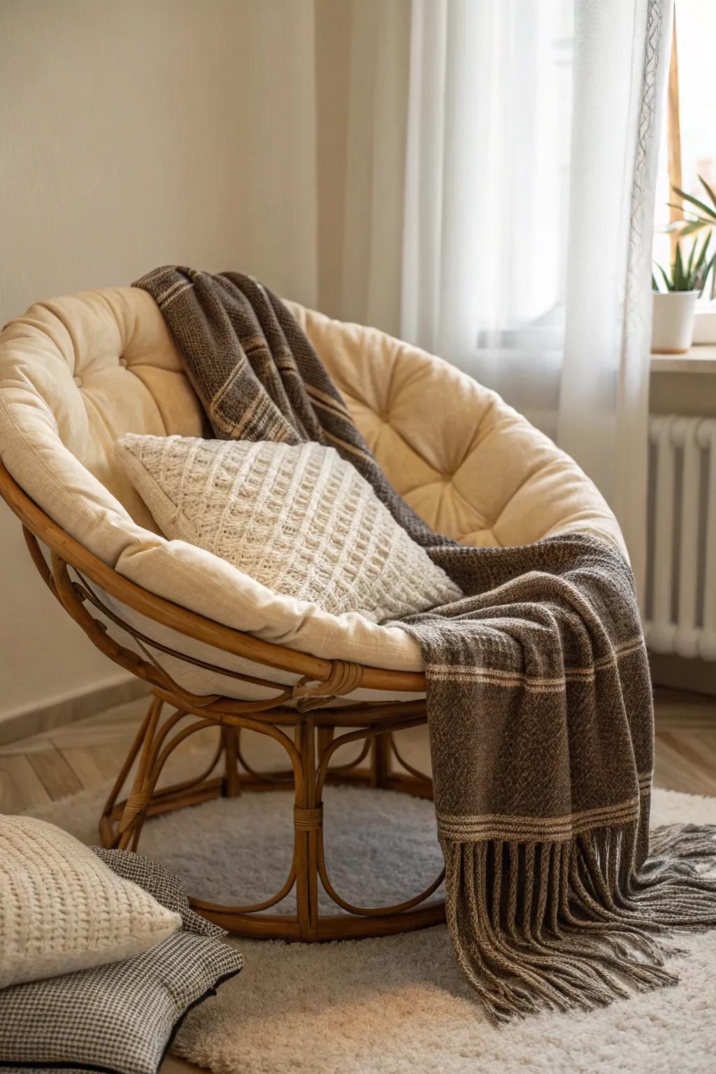 Cozy throws add warmth and style to your papasan chair.