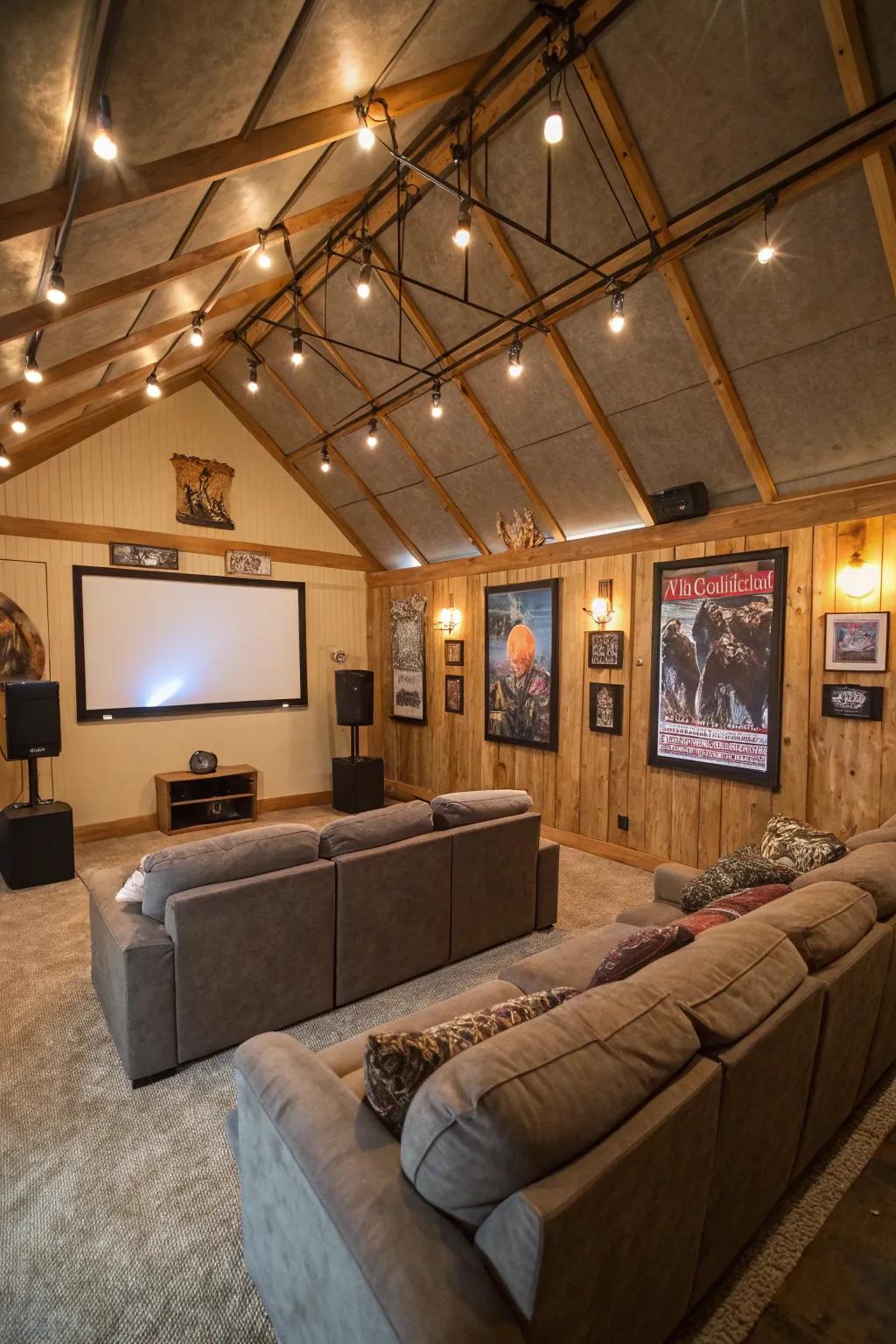 Enjoy a cinema-like experience inside the pole barn personal cinema.