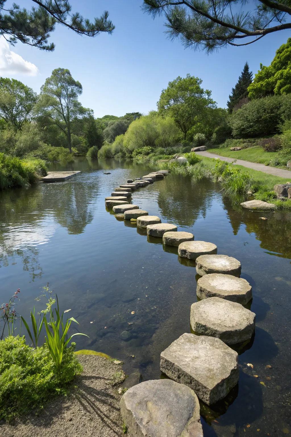 Traversing stones contribute charm and accessibility to your pond stream.