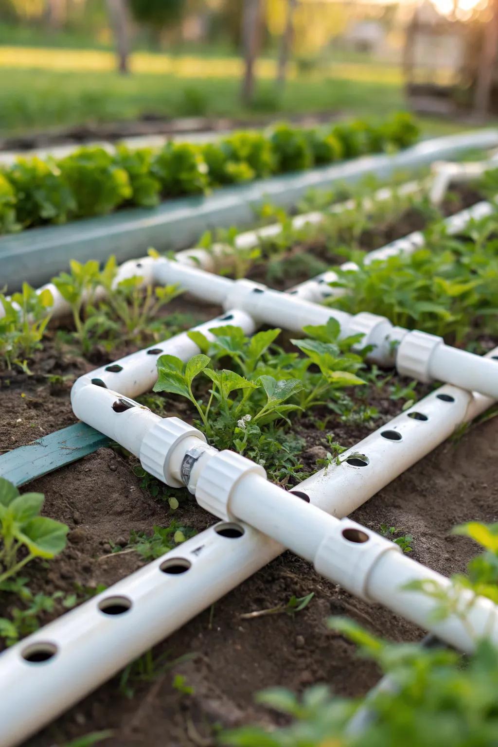 Elevate your garden with a handcrafted PVC drip irrigation system, where precision meets nature.