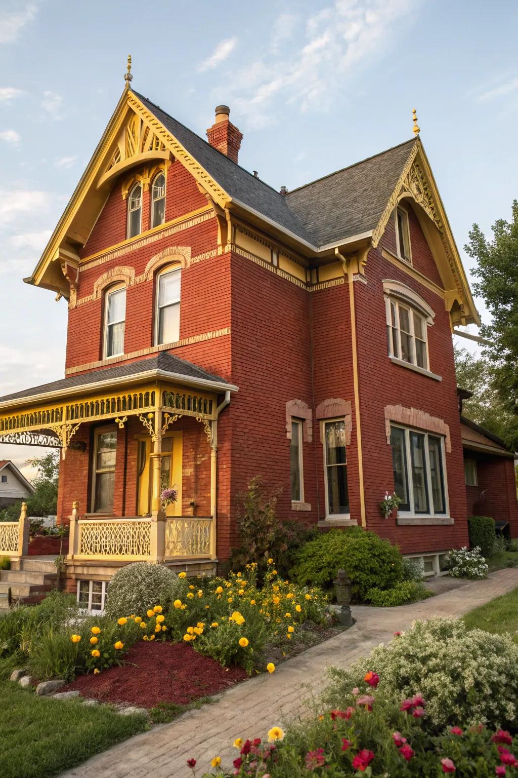 Gleaming yellow trim imbues red brick homes with a cheerful and inviting aura.