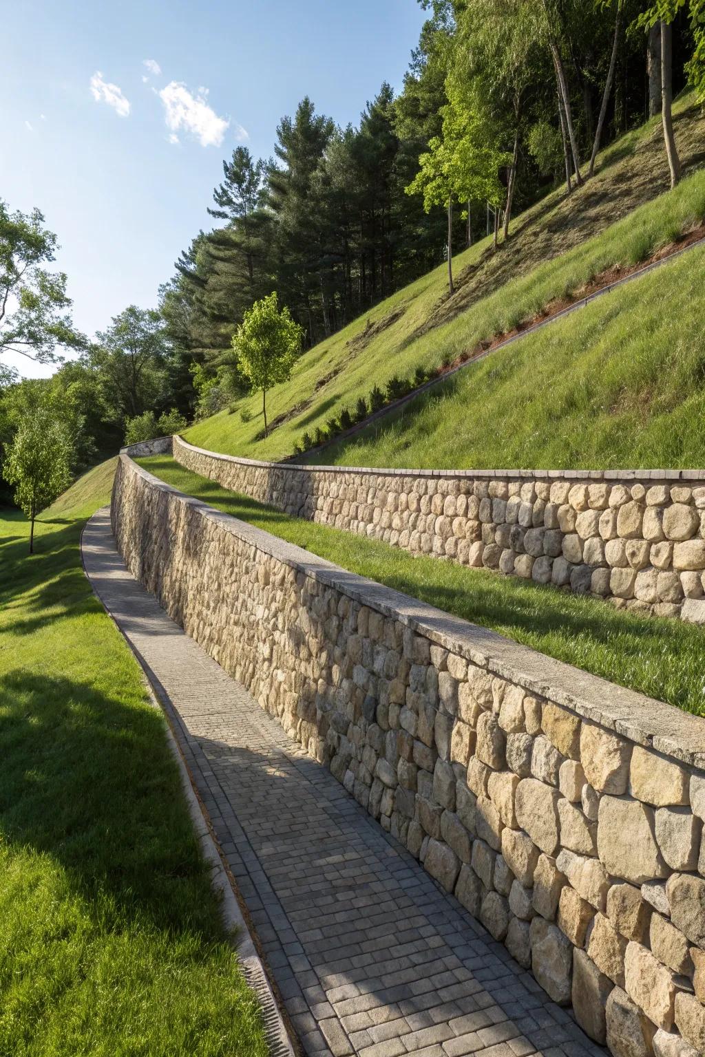Experience the artistry of merging nature and craftsmanship by way of a retaining wall that elevates, rather than disrupts, the sight.