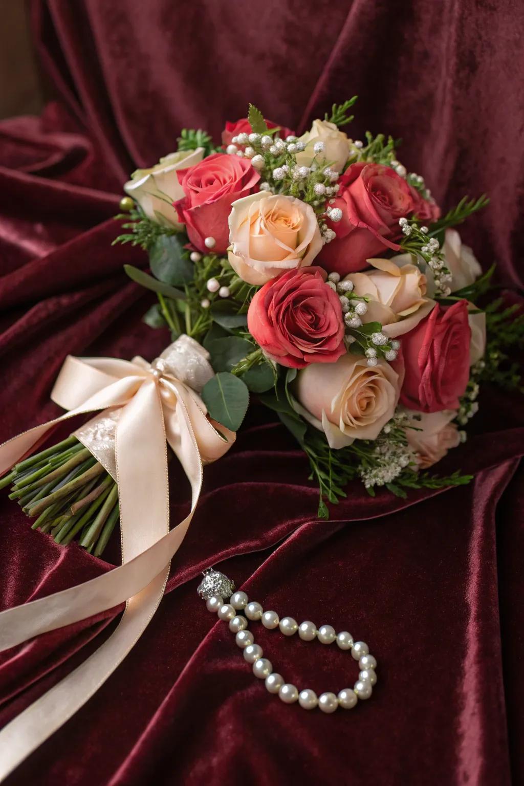 Luxury touches elevate this rose bouquet.