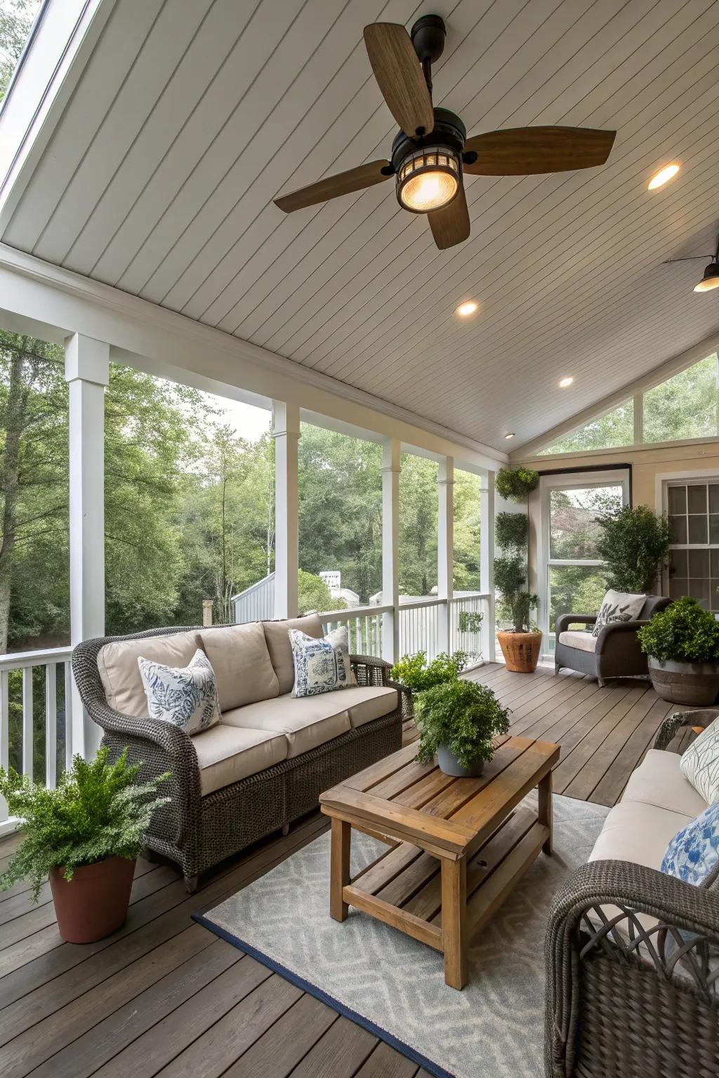 An affordable overhead fan adds comfort and style.