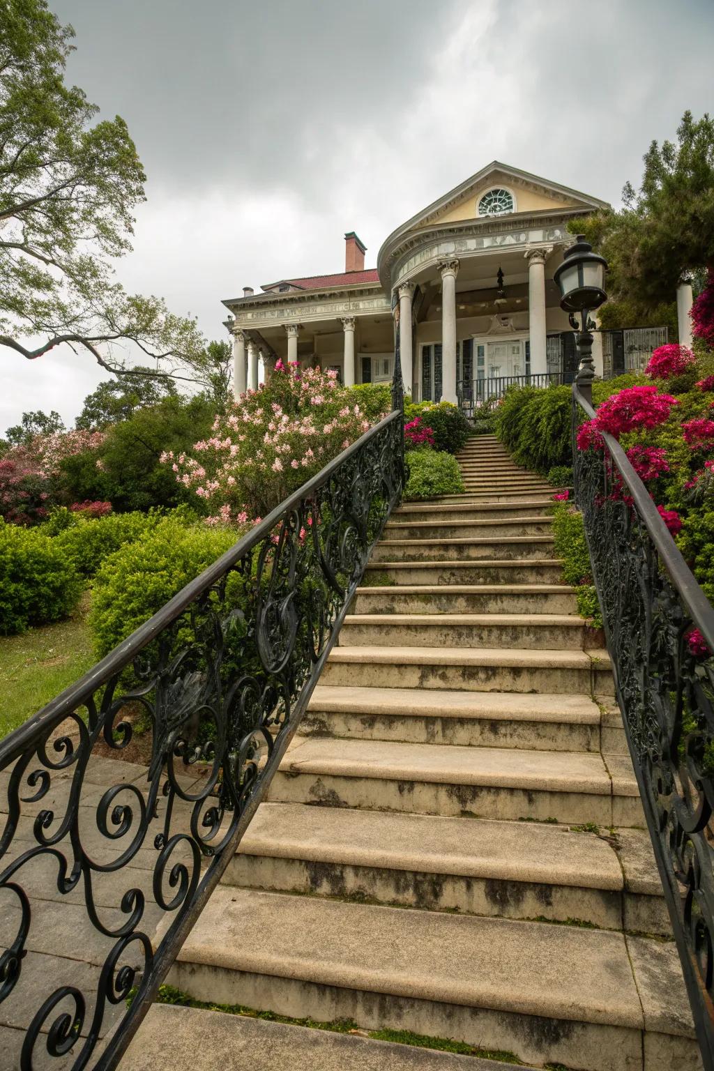 Wrought iron handrails offer timeless elegance and durability.